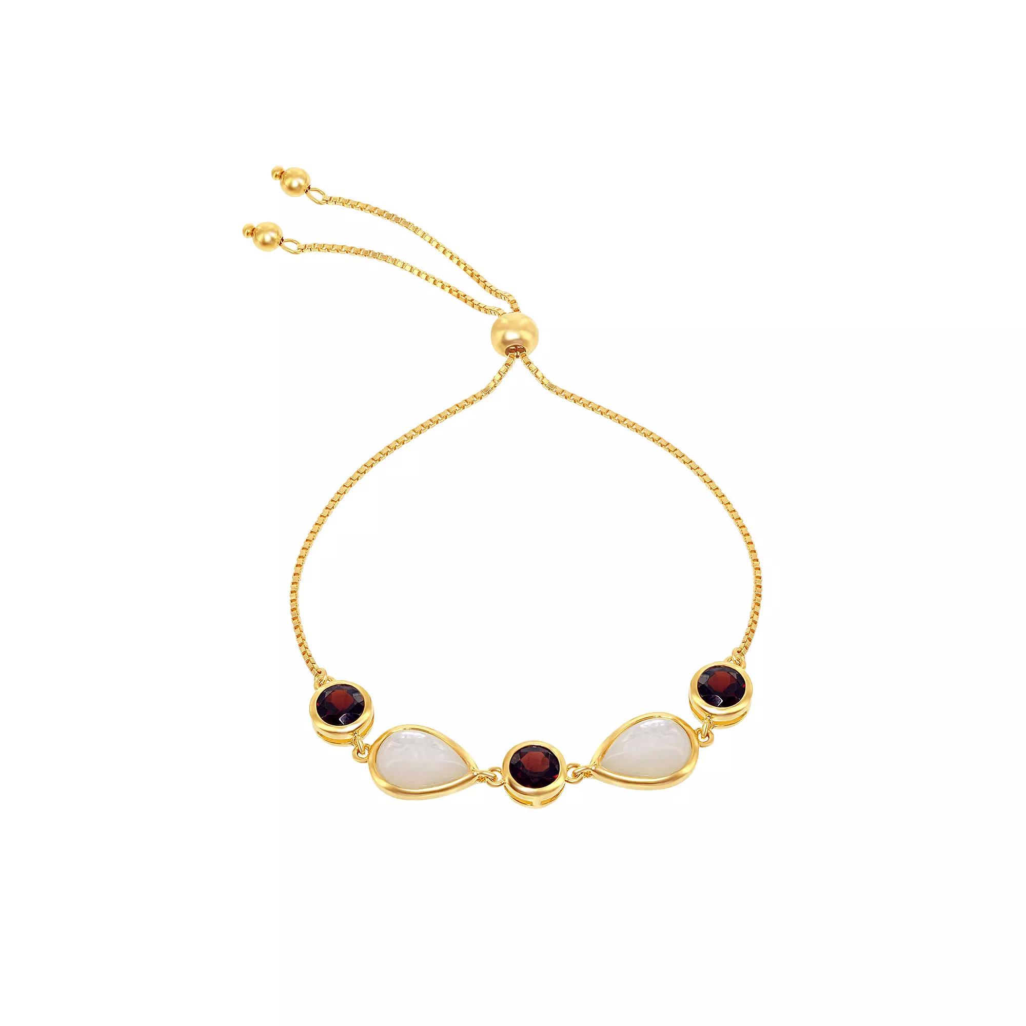 Sterling Silver 14K Gold-Plated Garnet & MOP Bracelet, Womens Gold Tone Product Image