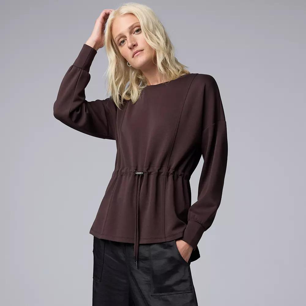 Women's Simply Vera Vera Wang Scuba Drawcord Top, Size: XXL, Brown Torte Product Image