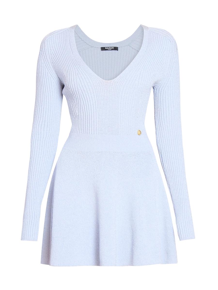 Womens Pleated Rib-Knit V-Neck Minidress Product Image