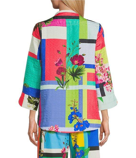 IC Collection Color Block Floral Print Stand Collar Bracelet Sleeve Jacket Product Image