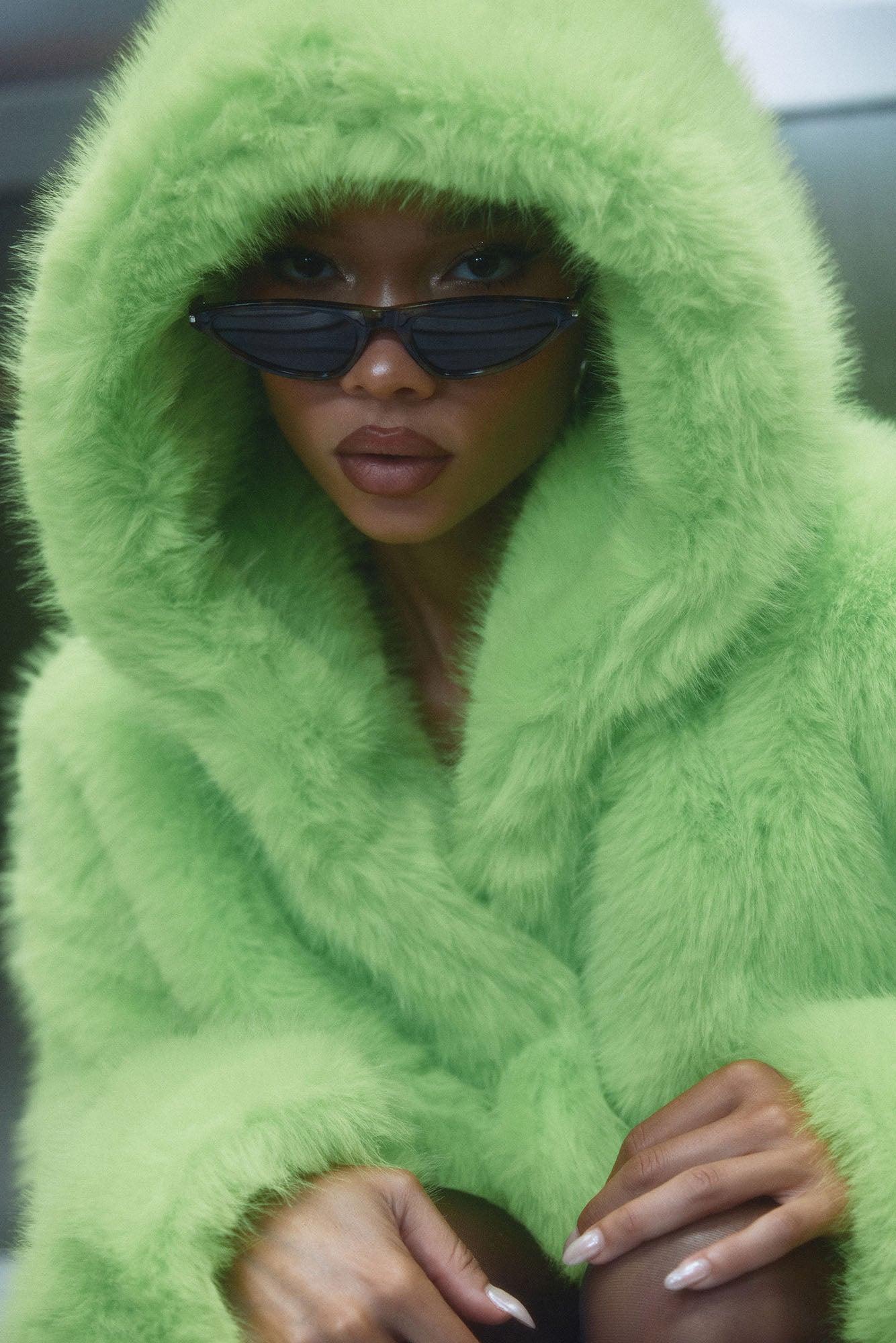 All You Need Cropped Faux Fur Coat - Lime Female Product Image