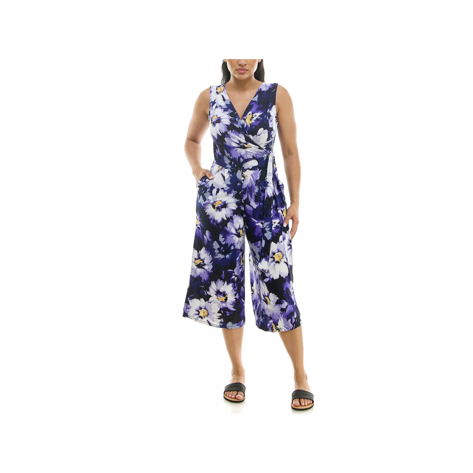 Women's Nina Leonard Print Surplice Wide-Leg Jumpsuit,  Product Image