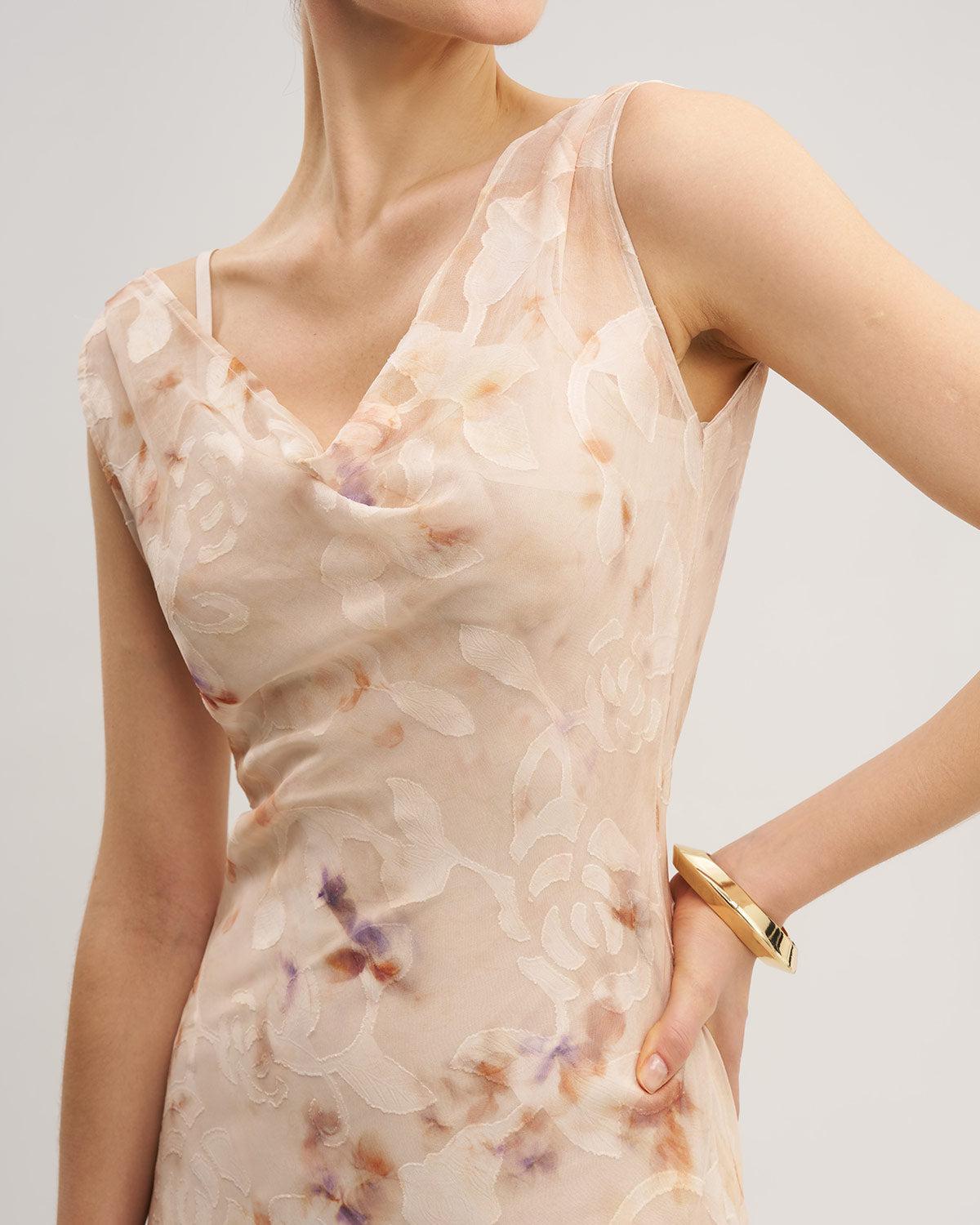 Apricot Floral Sleeveless Maxi Dress Product Image