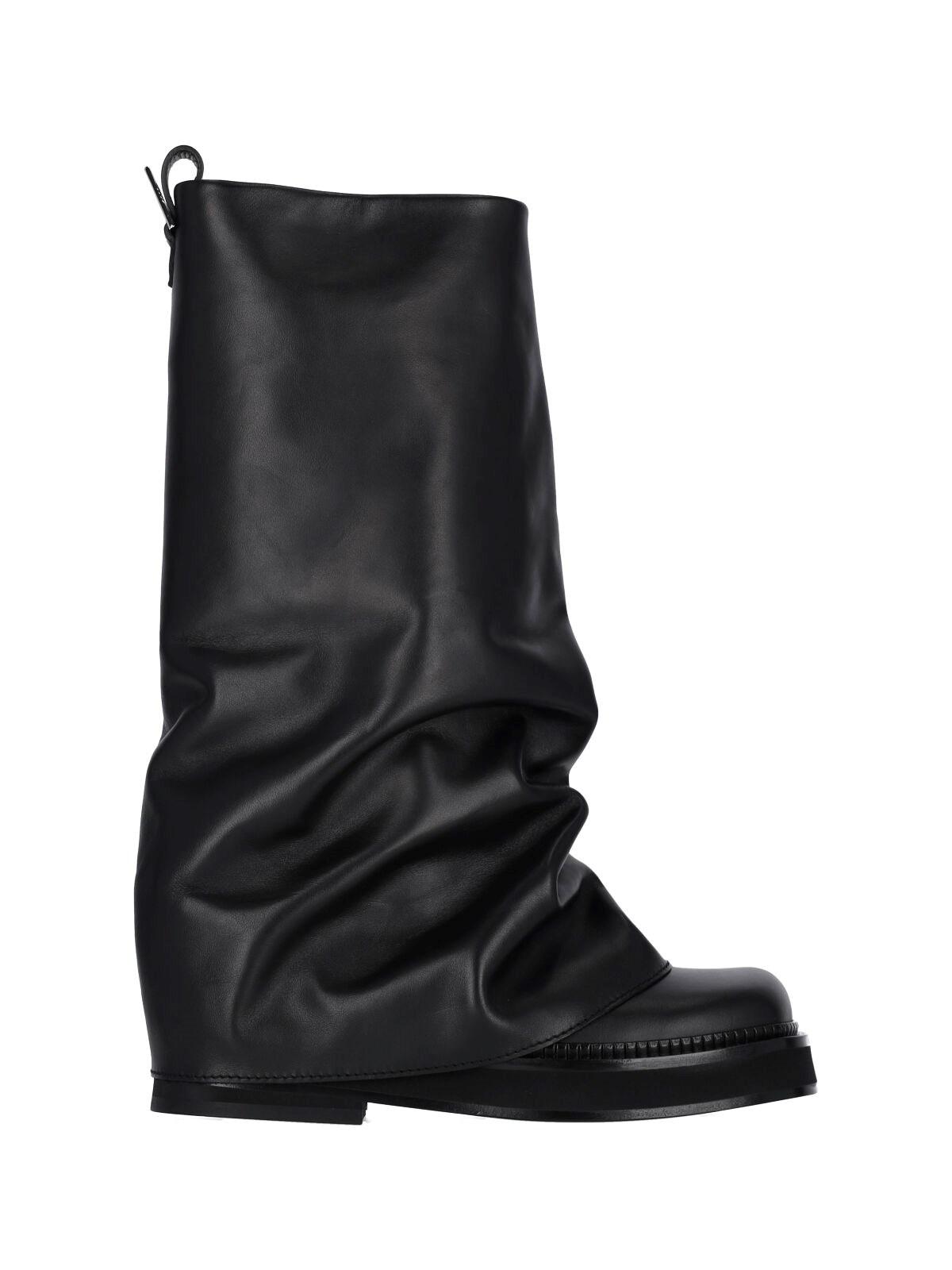 ATTICO Robin Black Boots With Square Toe And Logo Plaque On The Rear In Leather Woman Product Image