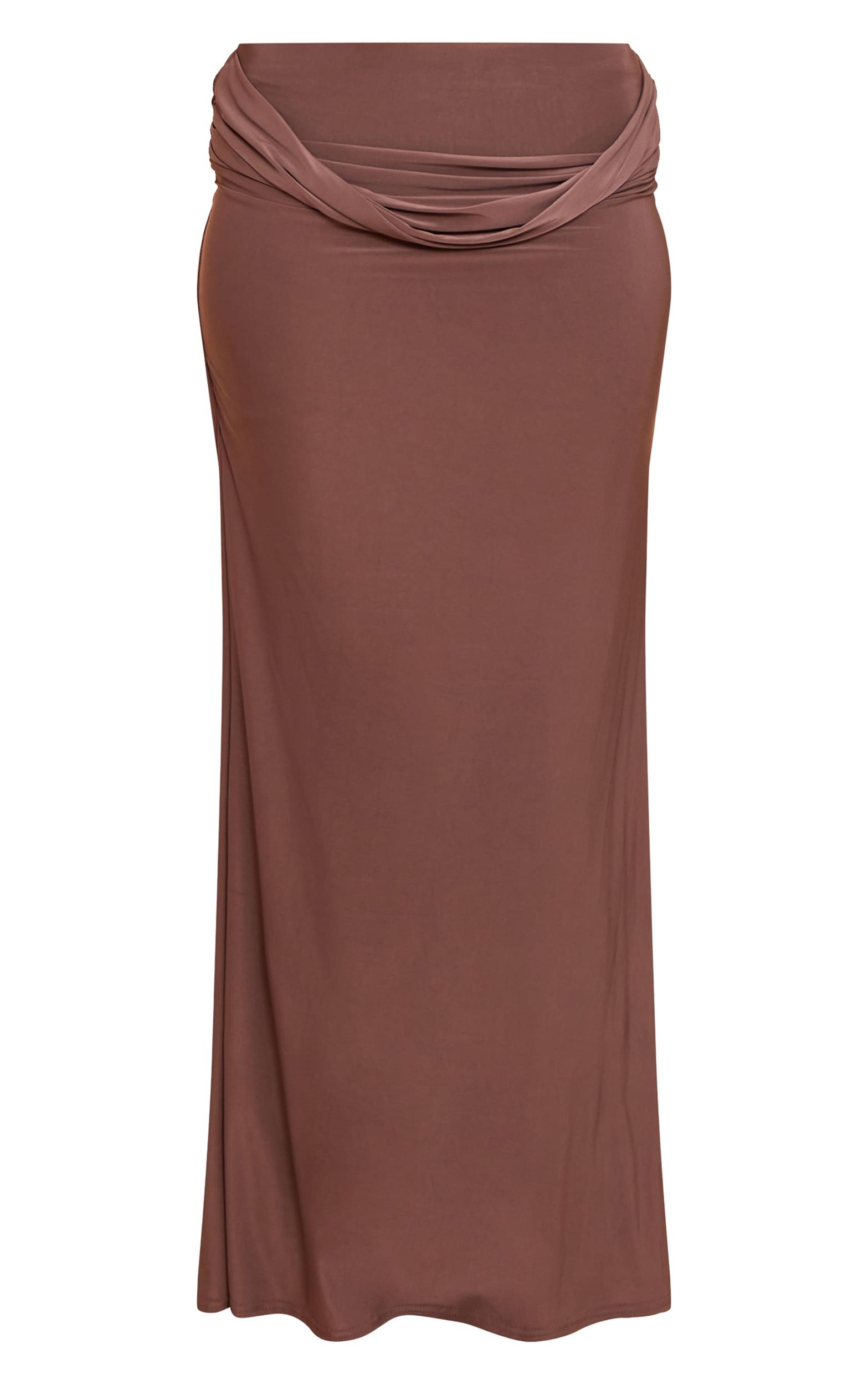 Mushroom Double Layer Slinky Drape Waist Maxi Skirt Product Image