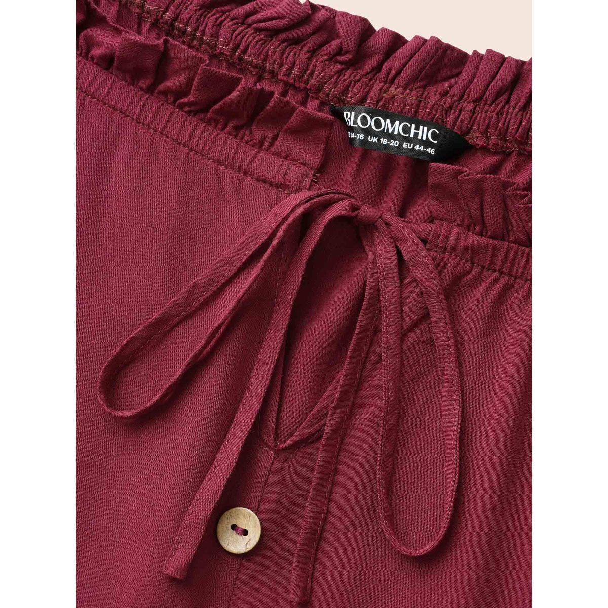 Plus Size Plain Off Shoulder Lace Trim Ruffle Hem Dress Burgundy Women Resort Woven ribbon&lace trim One-shoulder neck Half Sleeve Curvy BloomChic 28/5X Product Image