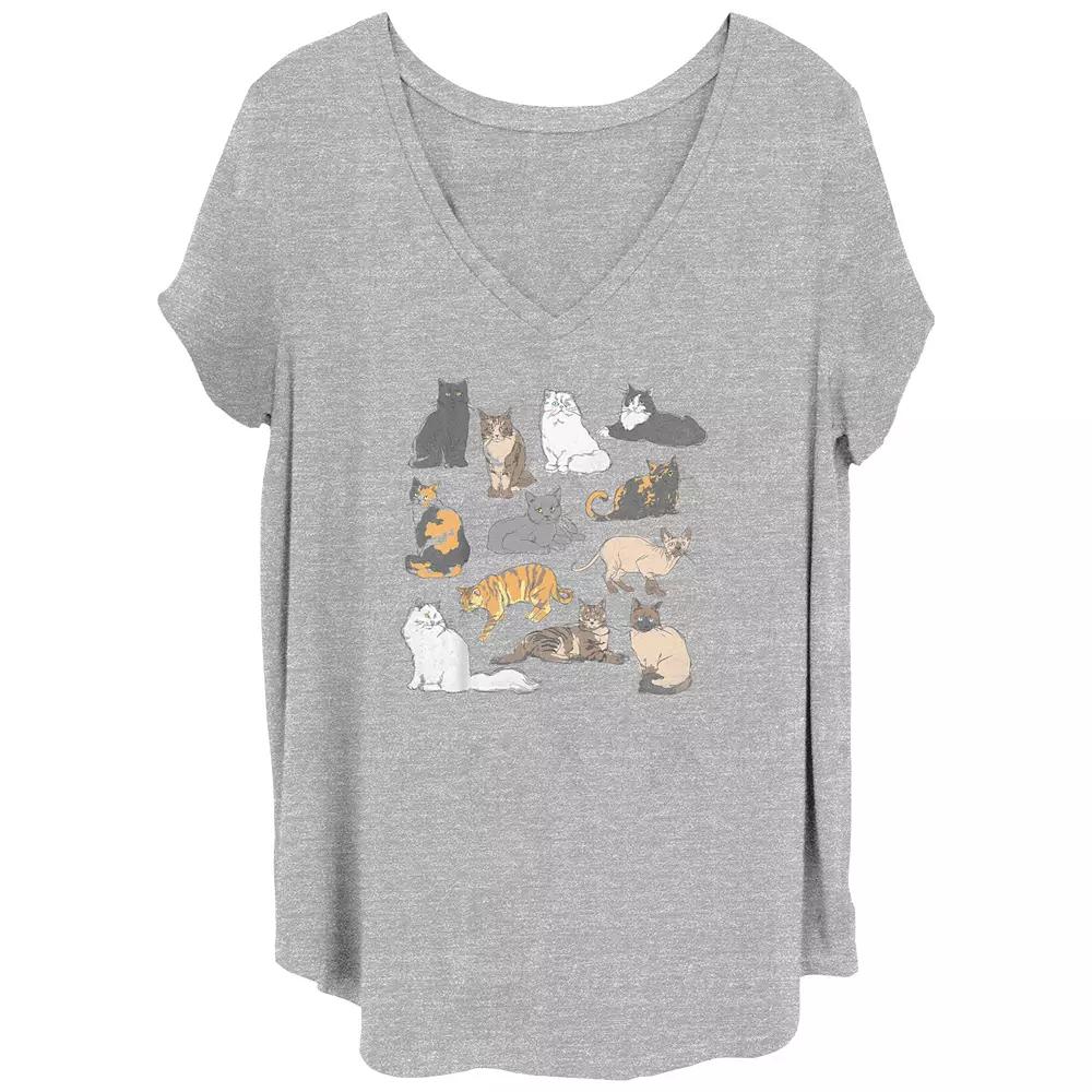 Juniors' Plus Cats Jumble V-Neck Graphic Tee, Women's,  Product Image