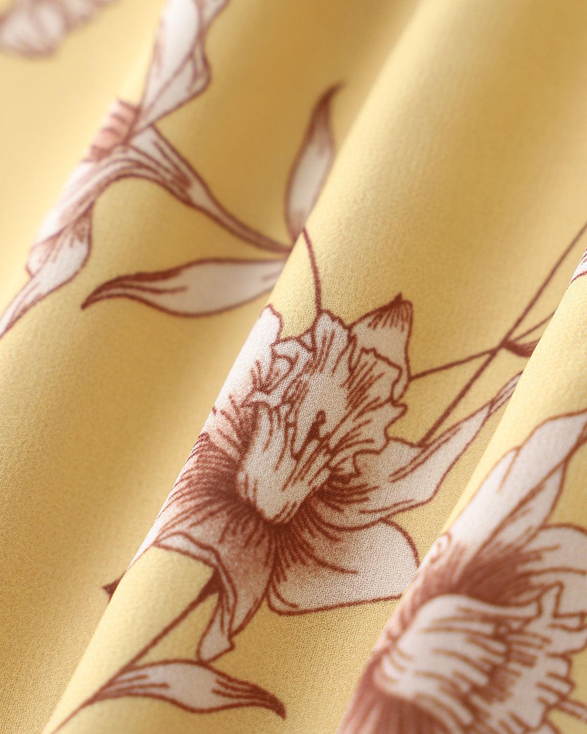 Yellow Floral Shirred Halter Maxi Dress Product Image