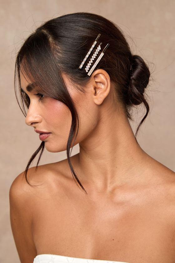 Lainey Gold Rhinestone Six-Piece Hair Pin Set Product Image