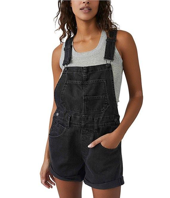 Free People Ziggy Square Neck Sleeveless Frayed Cuffed Hem Shortall Overalls Product Image