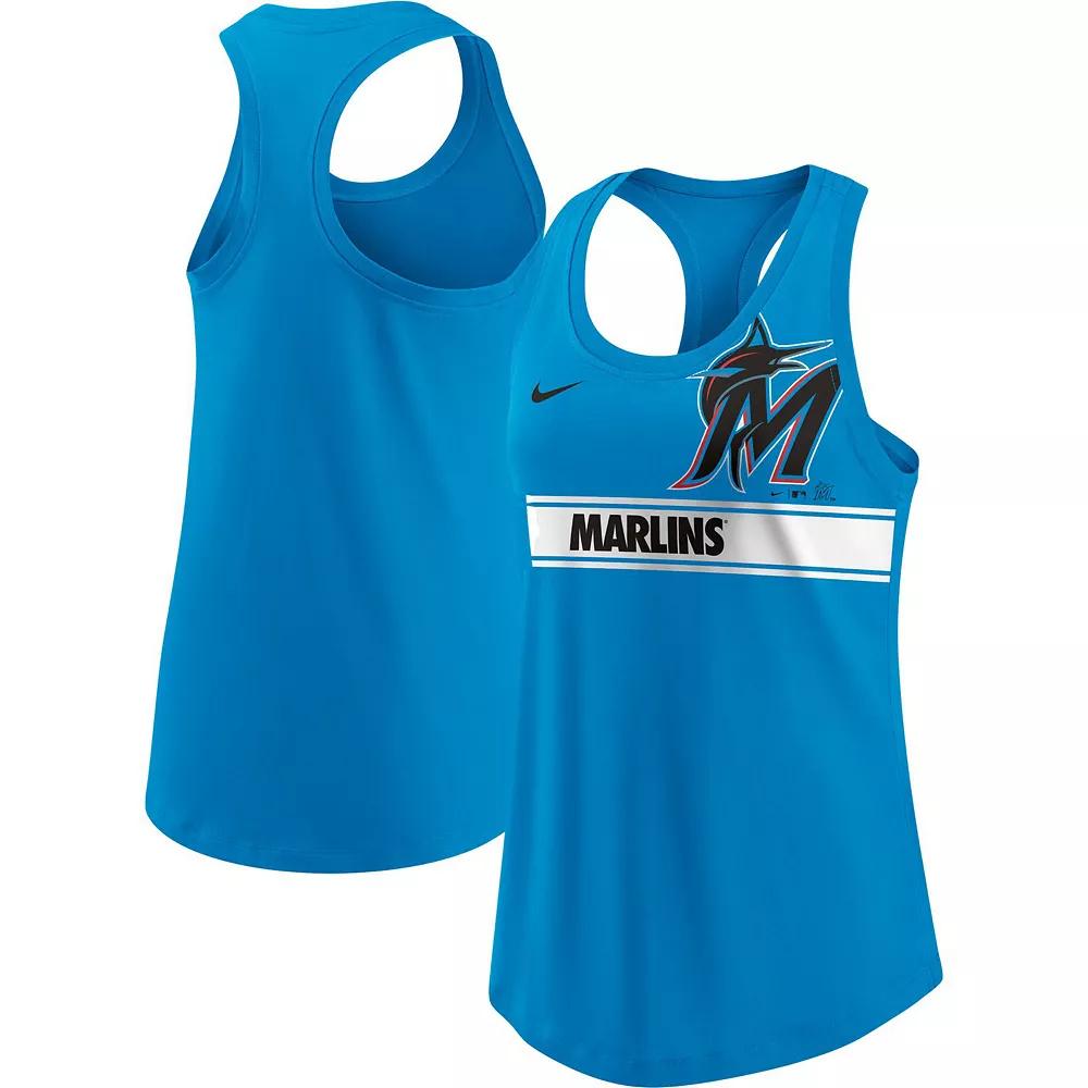 Women's Nike Blue Miami Marlins Cropped Logo Performance Racerback Tank Top,  Product Image