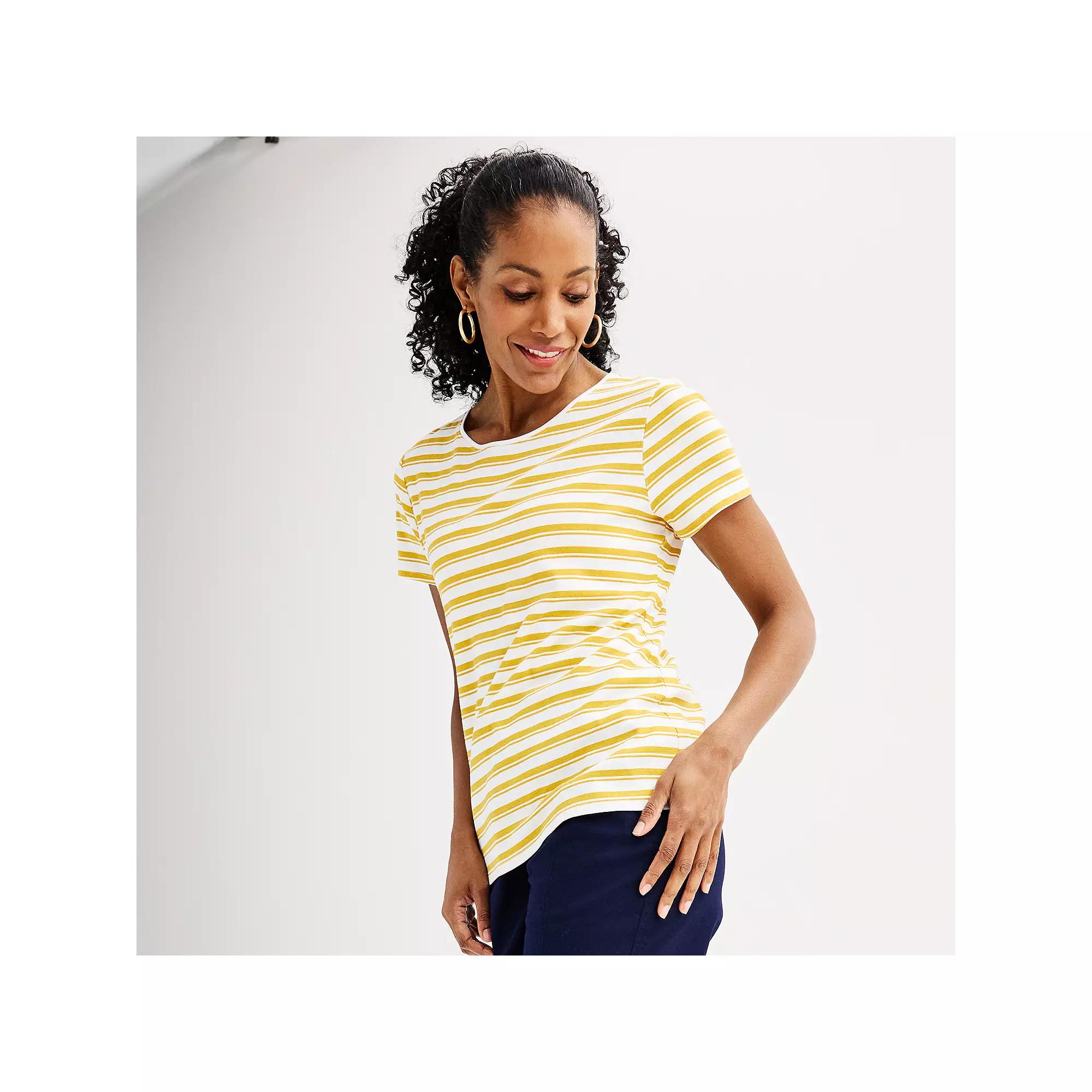 Women's Croft & Barrow® Essential Crewneck Tee, Size: Small, White Rust Floral Tile Product Image