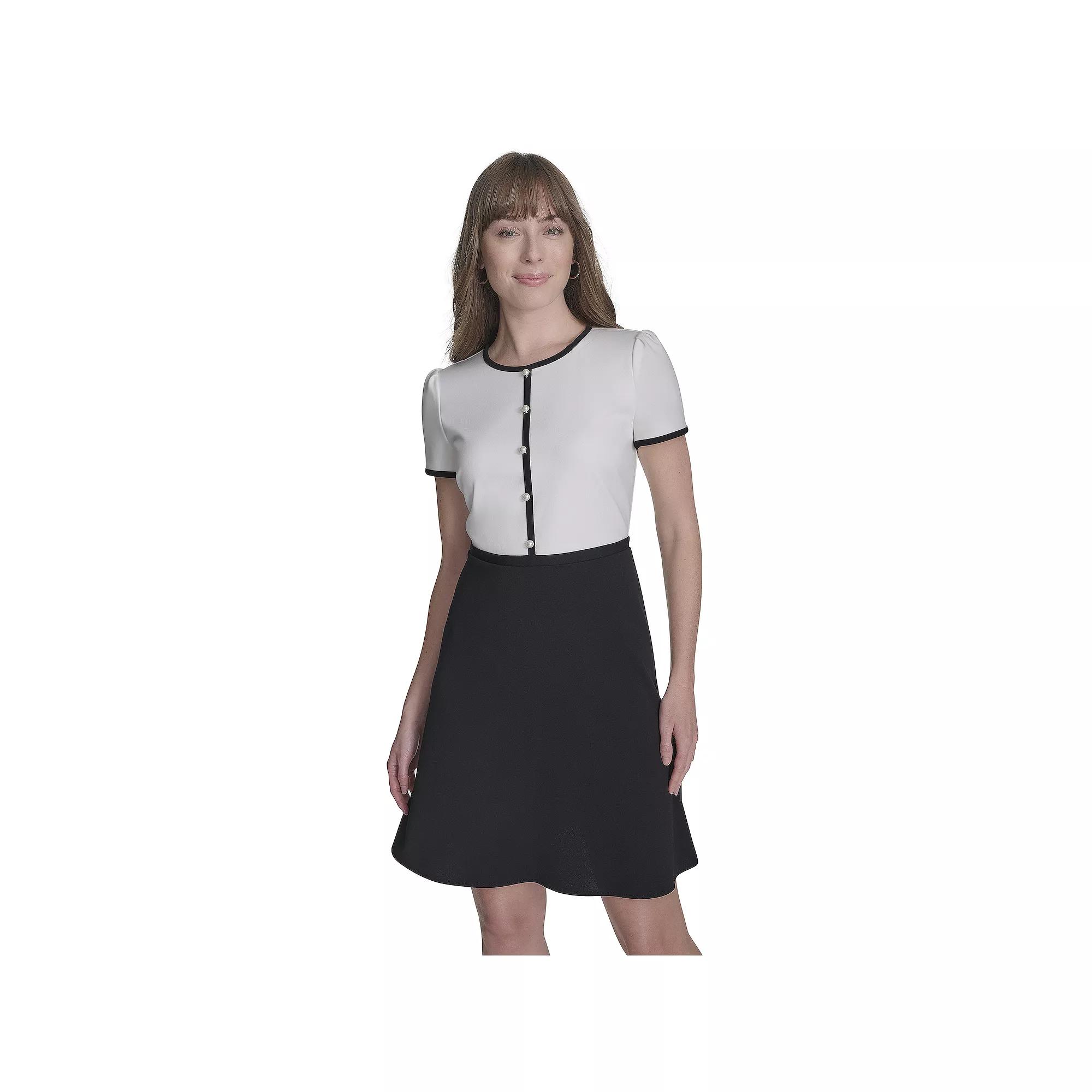 Women's La Nouvelle Renaissance Scoopneck Short Sleeve Fit & Flare Mini Dress, Size: 2, White Black Product Image