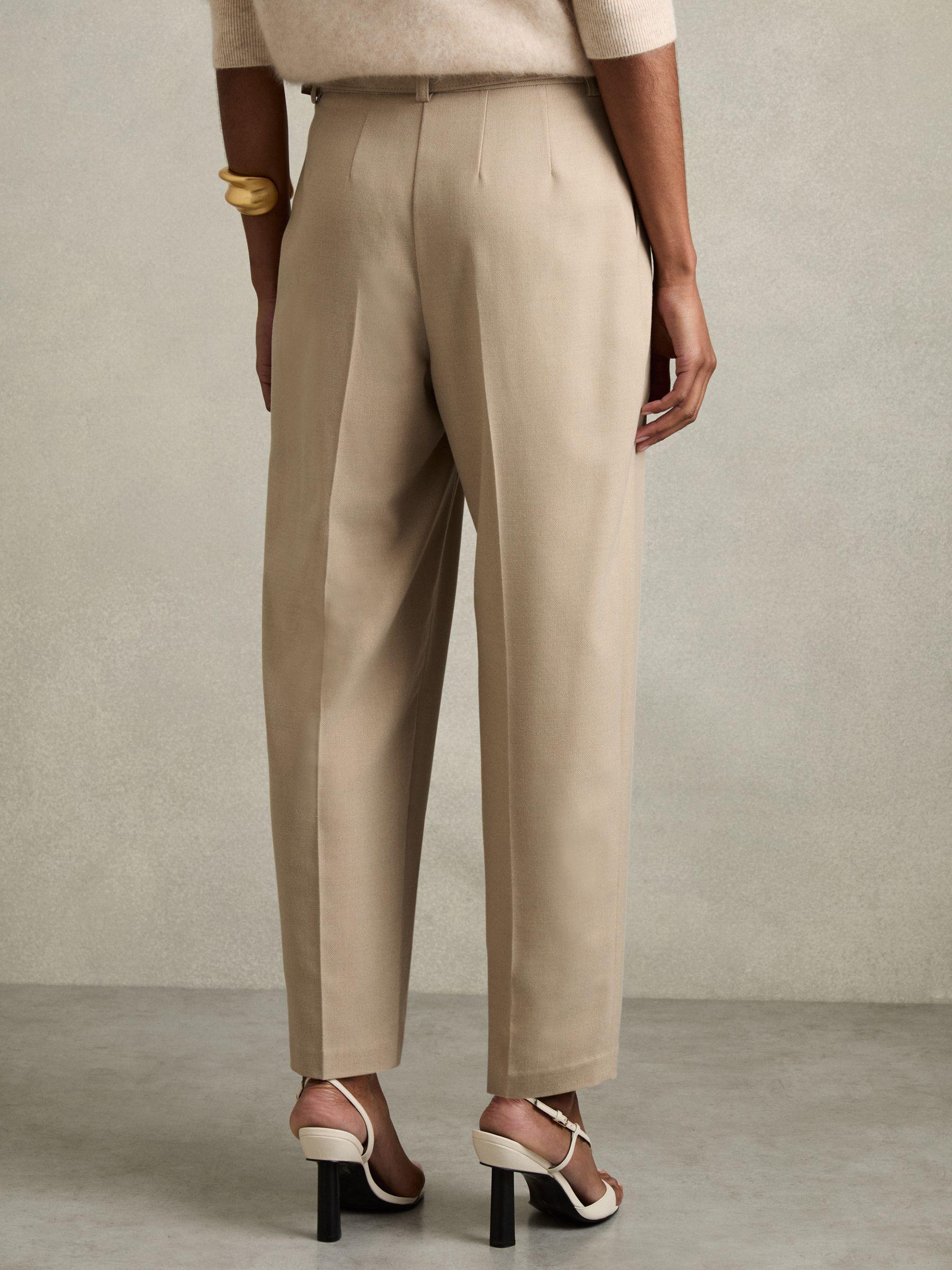 Tapered Belted Trousers in Neutral Product Image