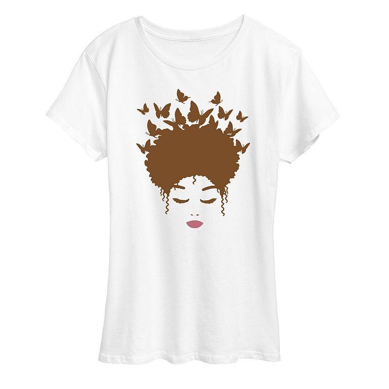 Women's Brown Butterfly Hair Graphic Tee,  Product Image