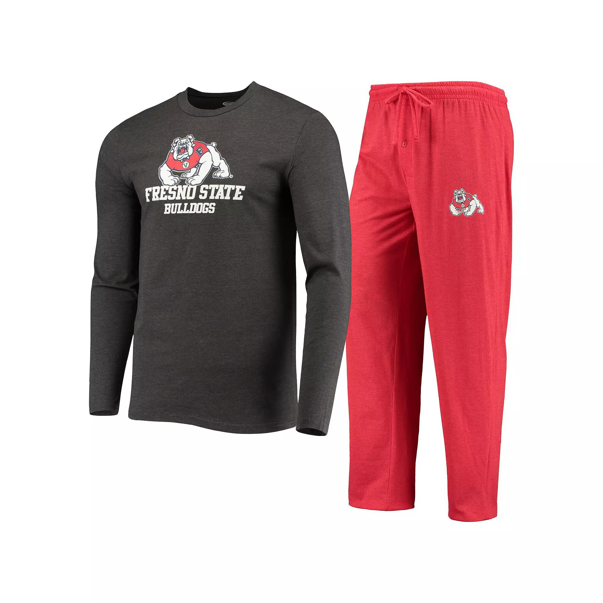 Men's Concepts Sport Red/Heathered Charcoal Fresno State Bulldogs Meter Long Sleeve T-Shirt & Pants Sleep Set, Size: Small, Csf Red Product Image