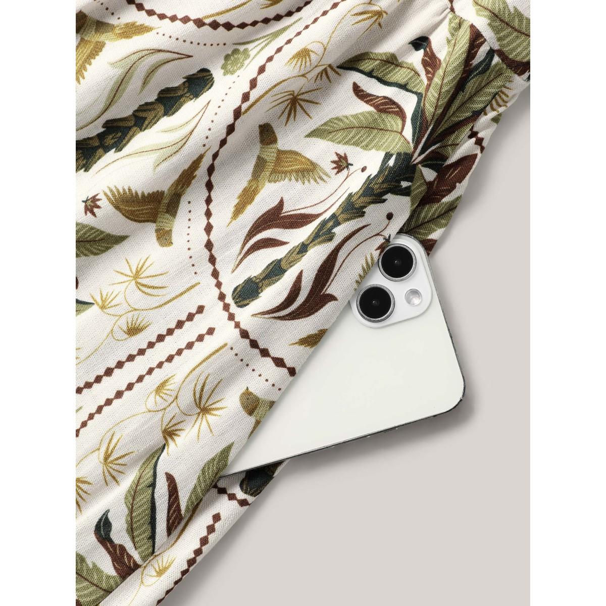 Plus Size Tropical Print A-Line Slit Midi Dress Multicolor Women Square Neck Short sleeve Curvy BloomChic 14-16/1X Product Image