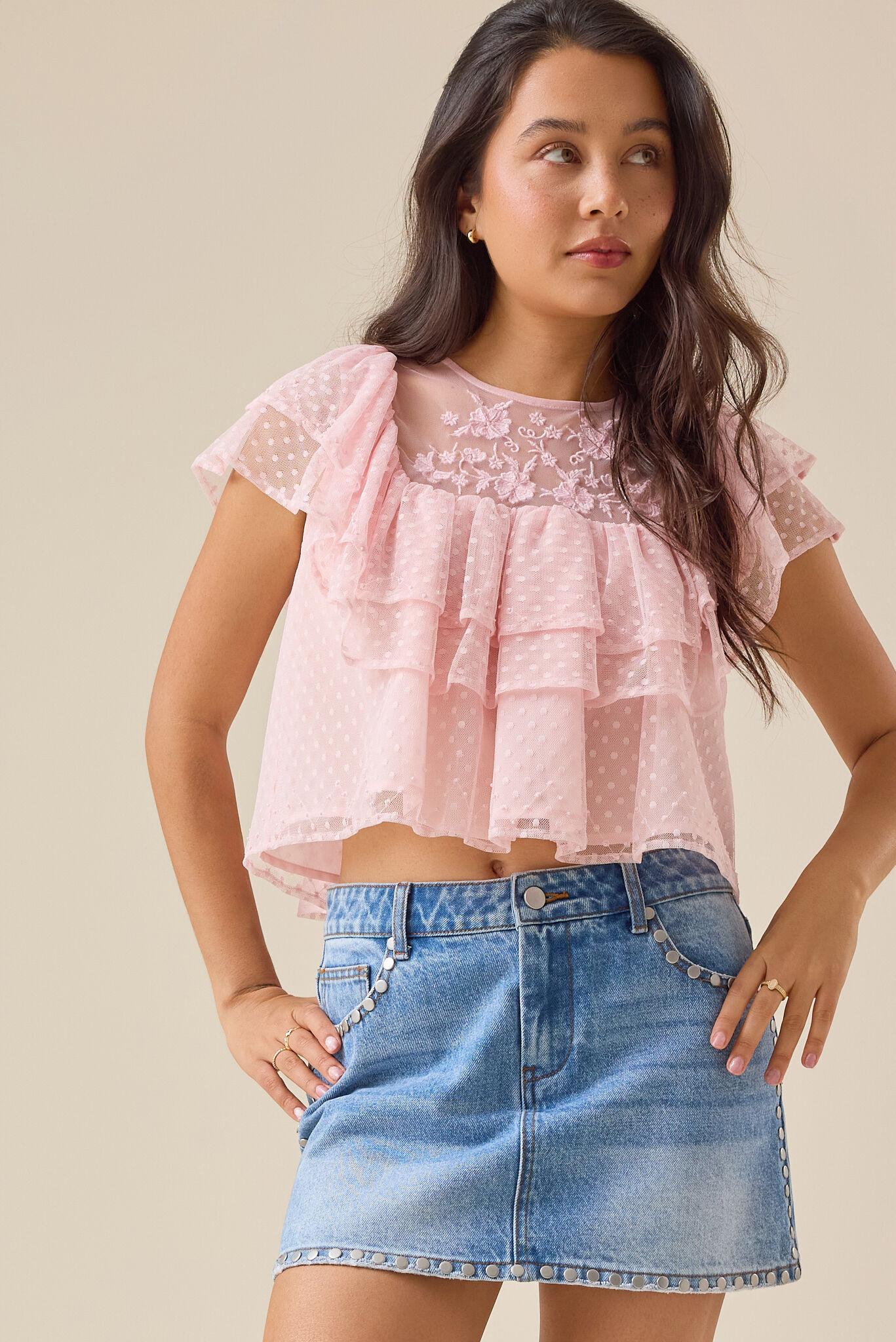 Brooklyn Dot Mesh Embroidered Top Product Image