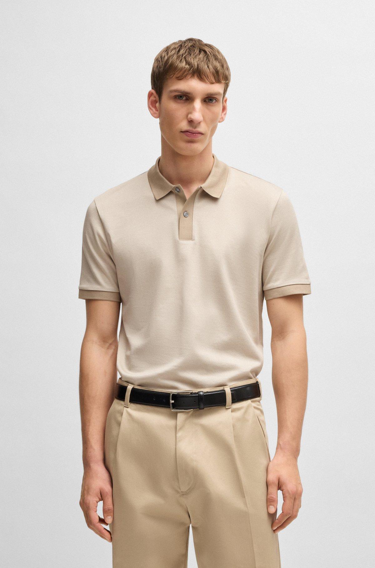 Micro-pattern polo shirt in mercerised cotton Product Image