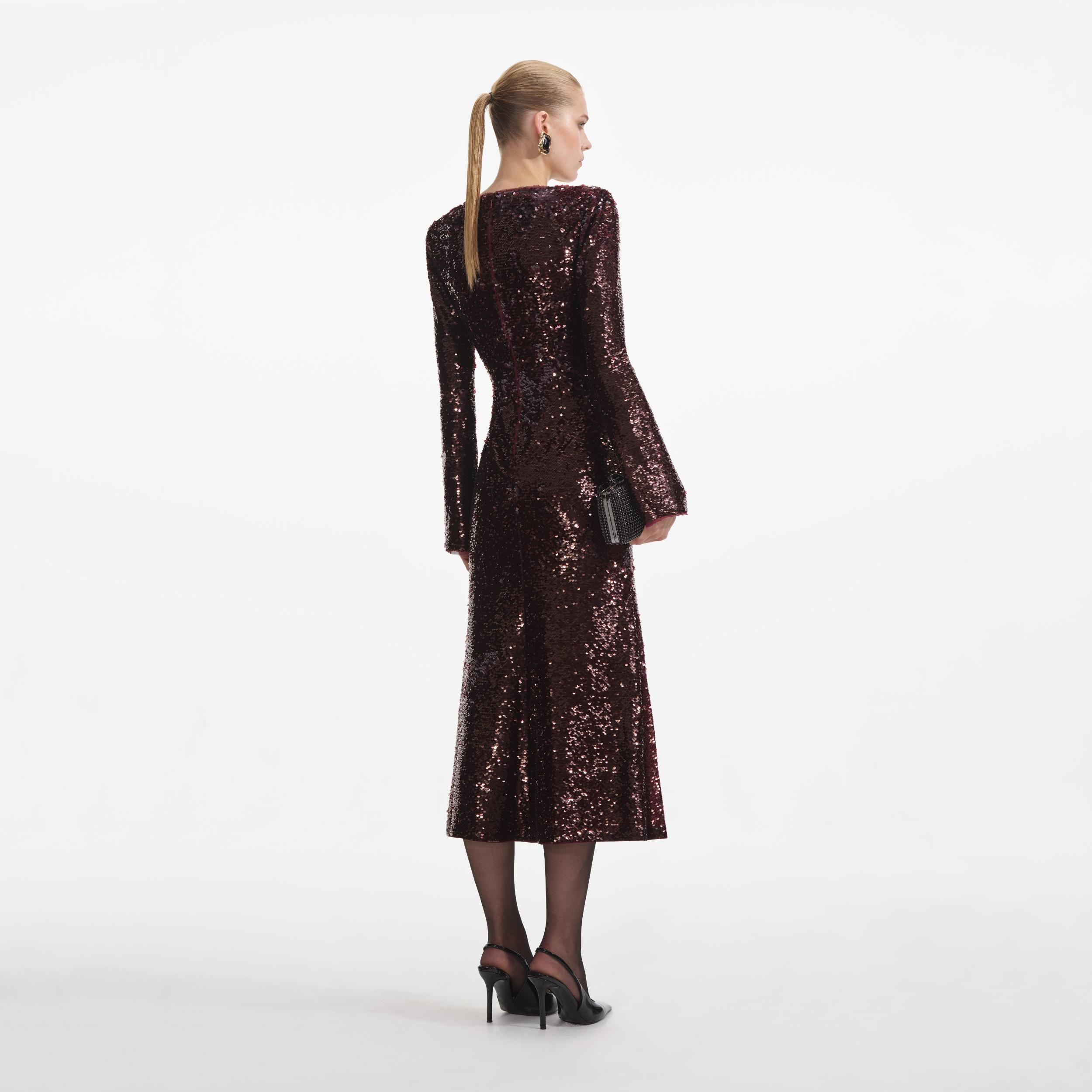 Burgundy Sequin Midi Dress Product Image