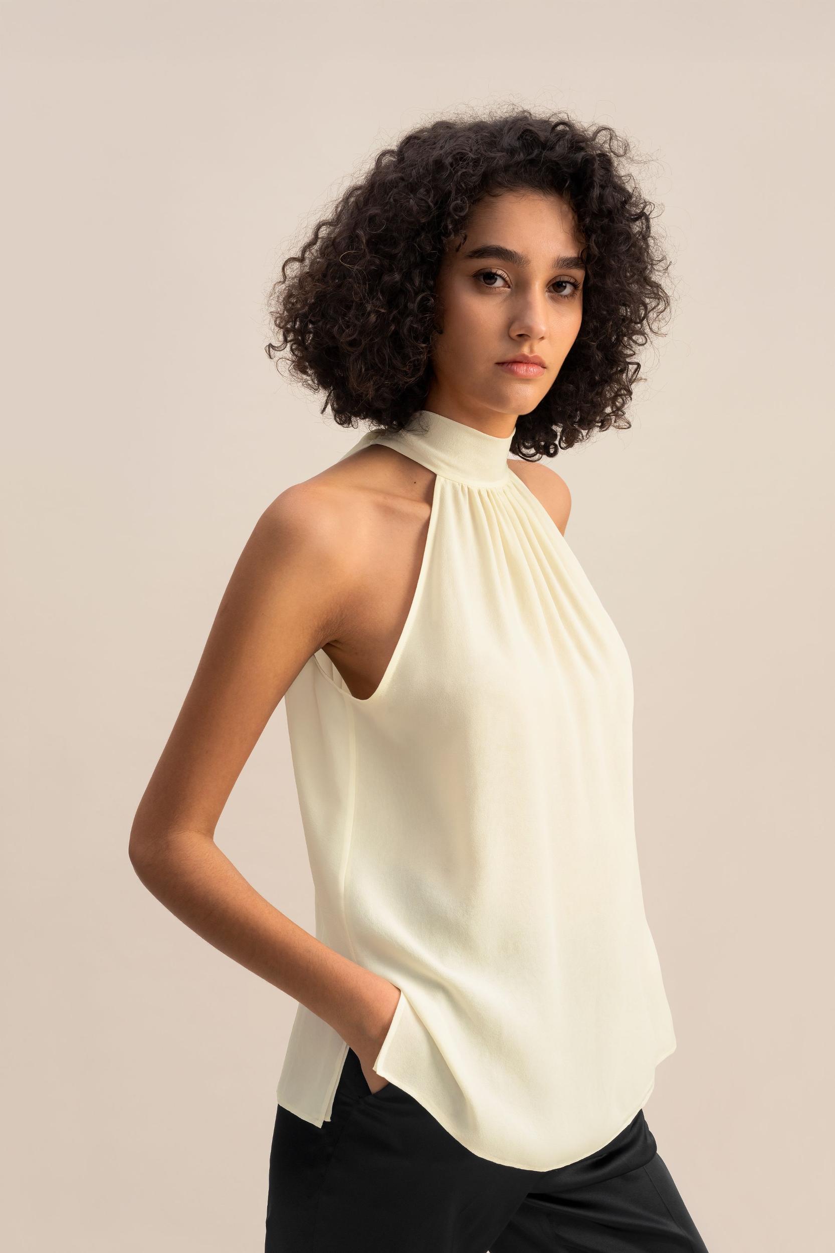 LILYSILK Silk Blouse Women Halter Neck Lily White 4 Product Image