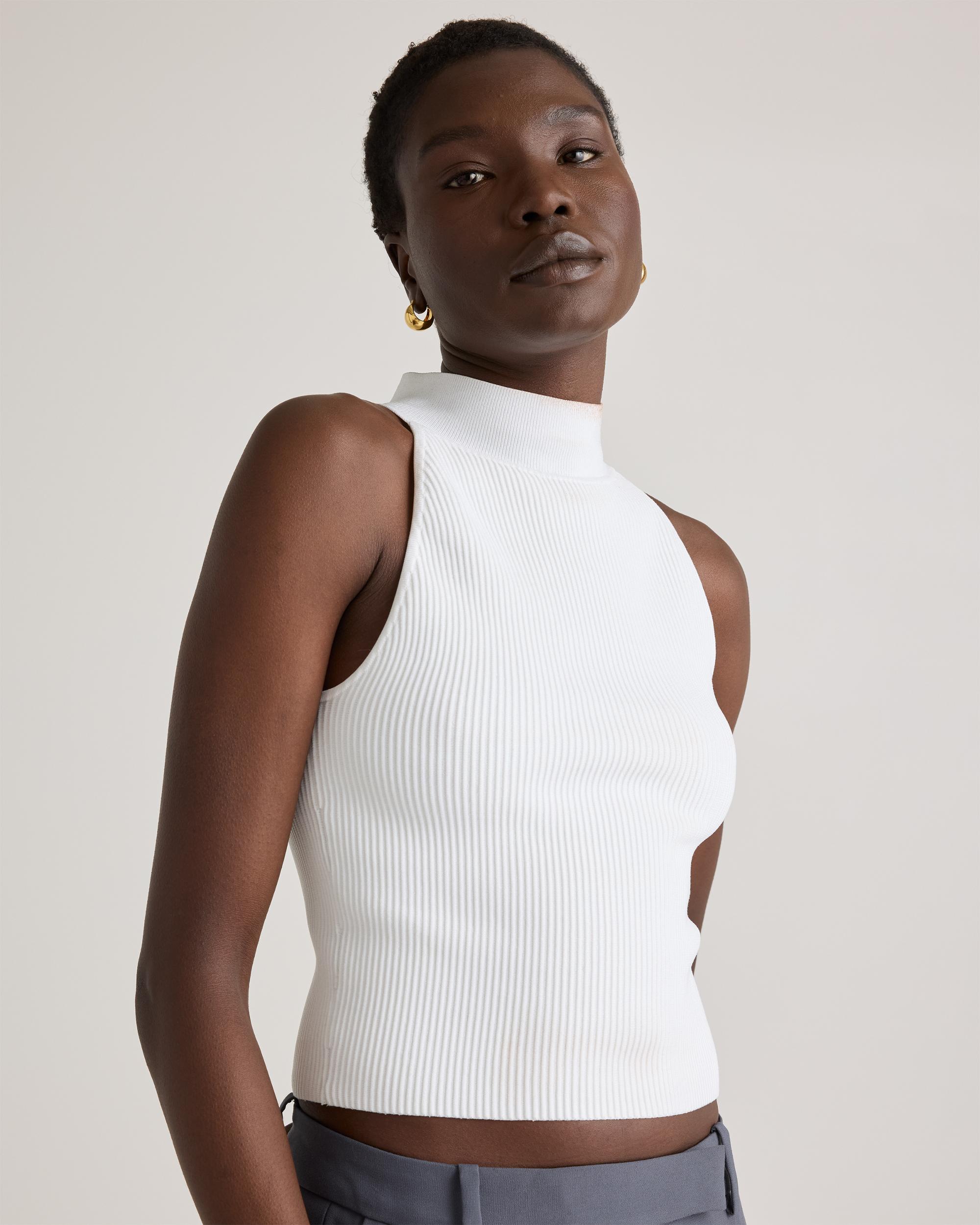 Quince | Women's Cropped High Neck Ribbed Knit Tank Top Size XS, Recycled nylon/polyester/spandex Product Image