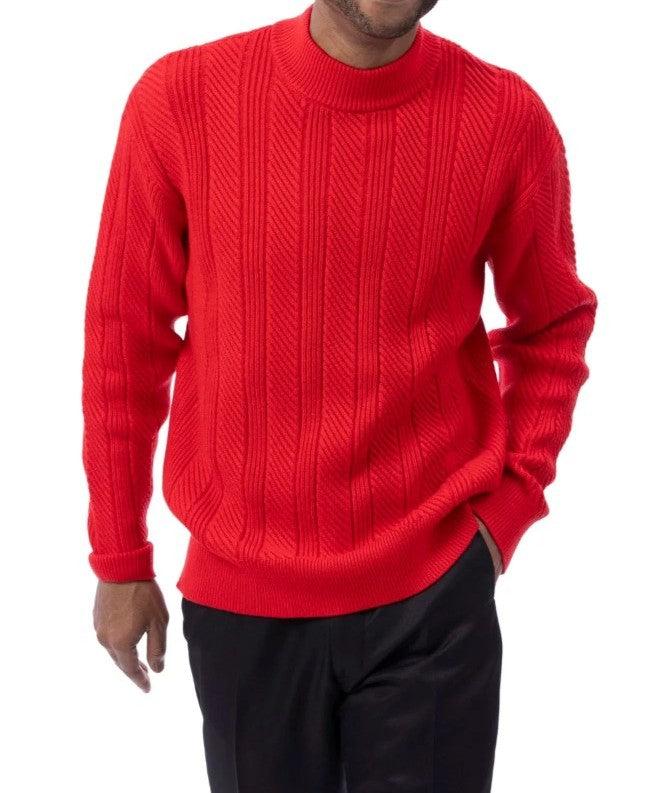 Men's Red Knit Crew Neck Sweater Male Product Image