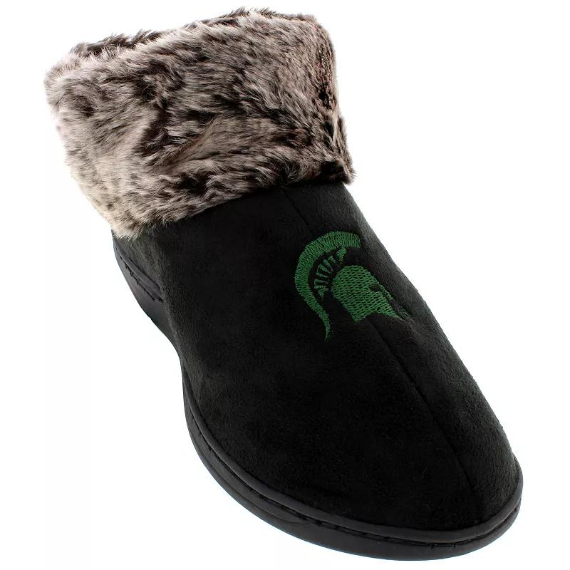 Michigan State Spartans Faux-Fur Slippers, Women's, Size: Large, Black Product Image
