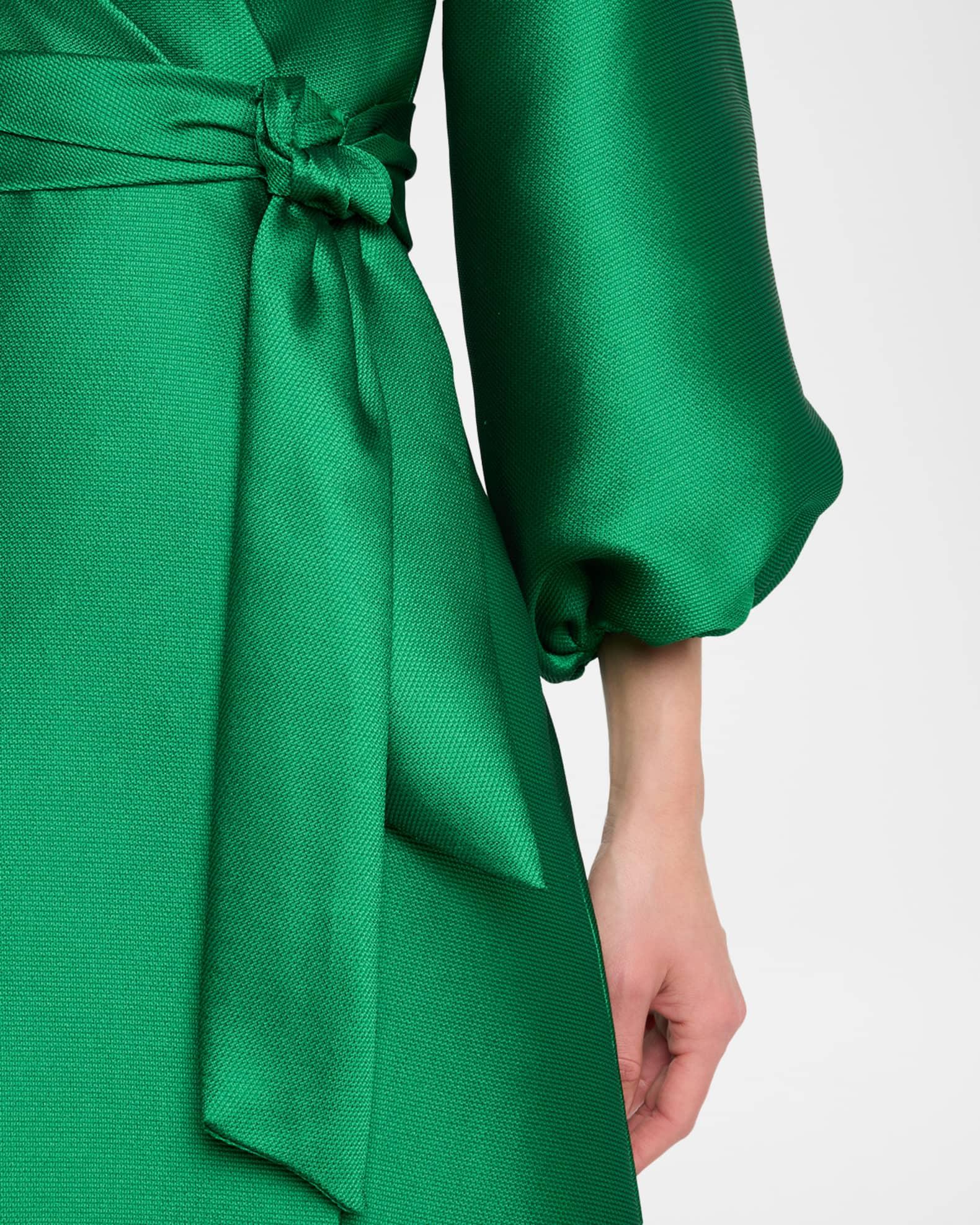 Bishop-Sleeve Mikado Pique Wrap Gown Product Image