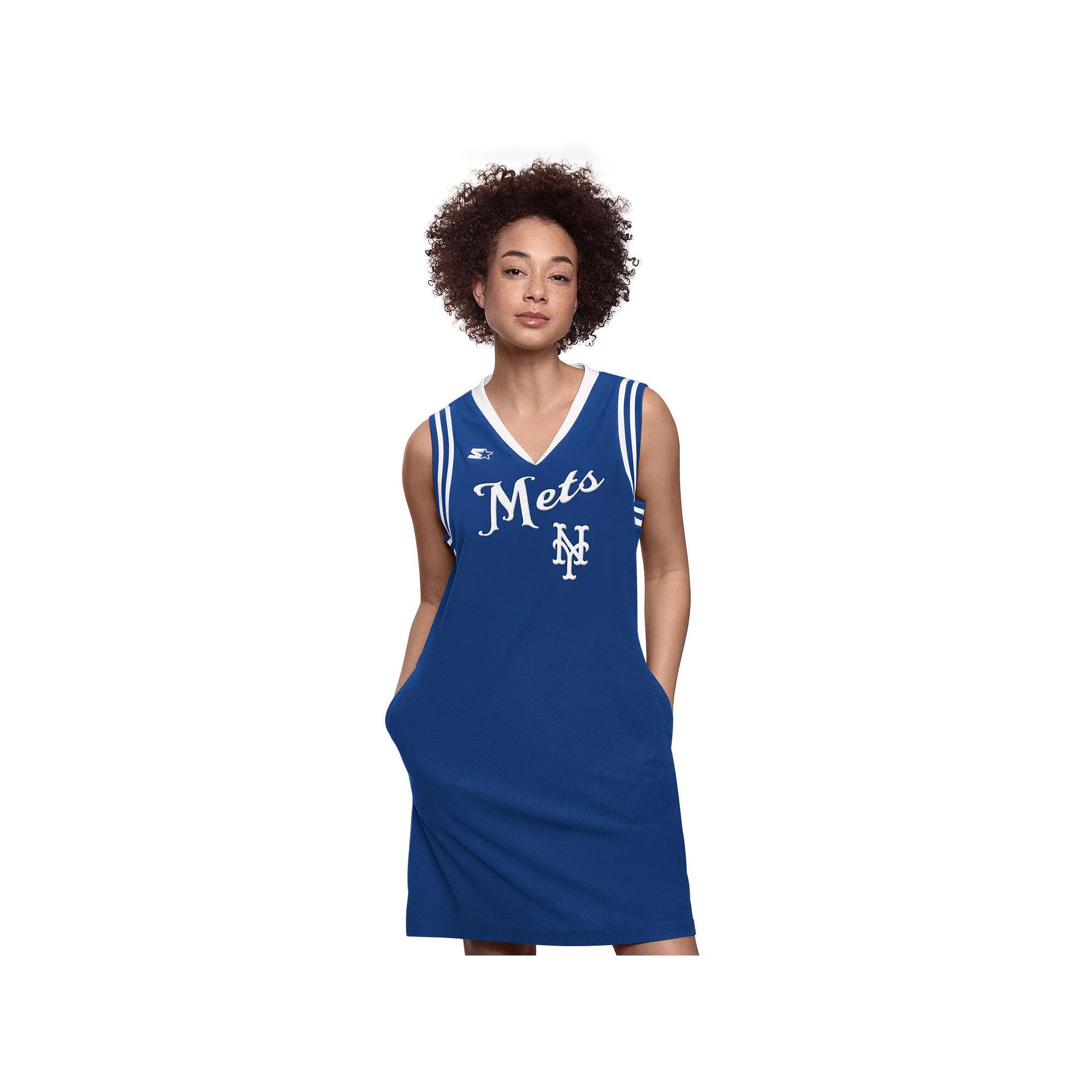 Women's Starter  Royal New York Mets Fast Track Sneaker V-Neck Dress, Size: Medium, Blue Product Image