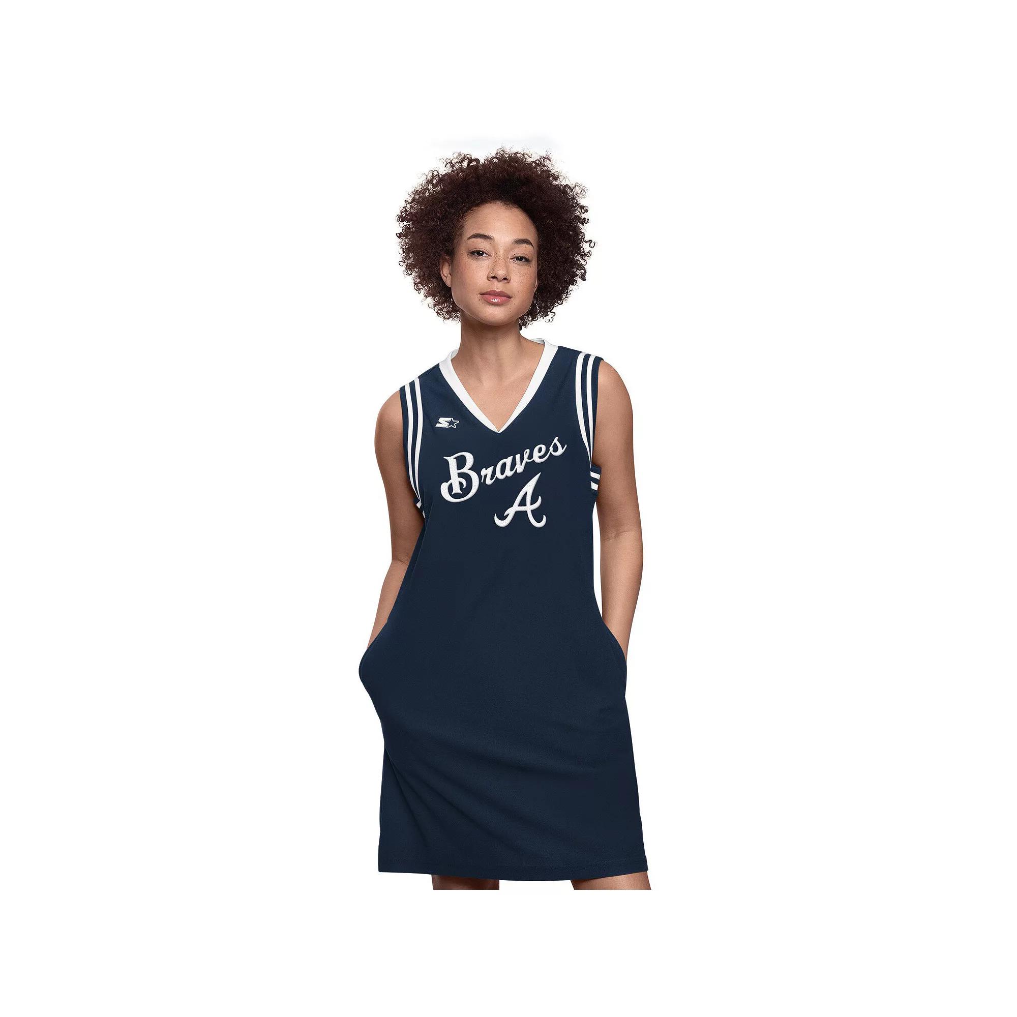 Womens Starter Atlanta Braves Fast Track Sneaker V-Neck Dress Blue Product Image