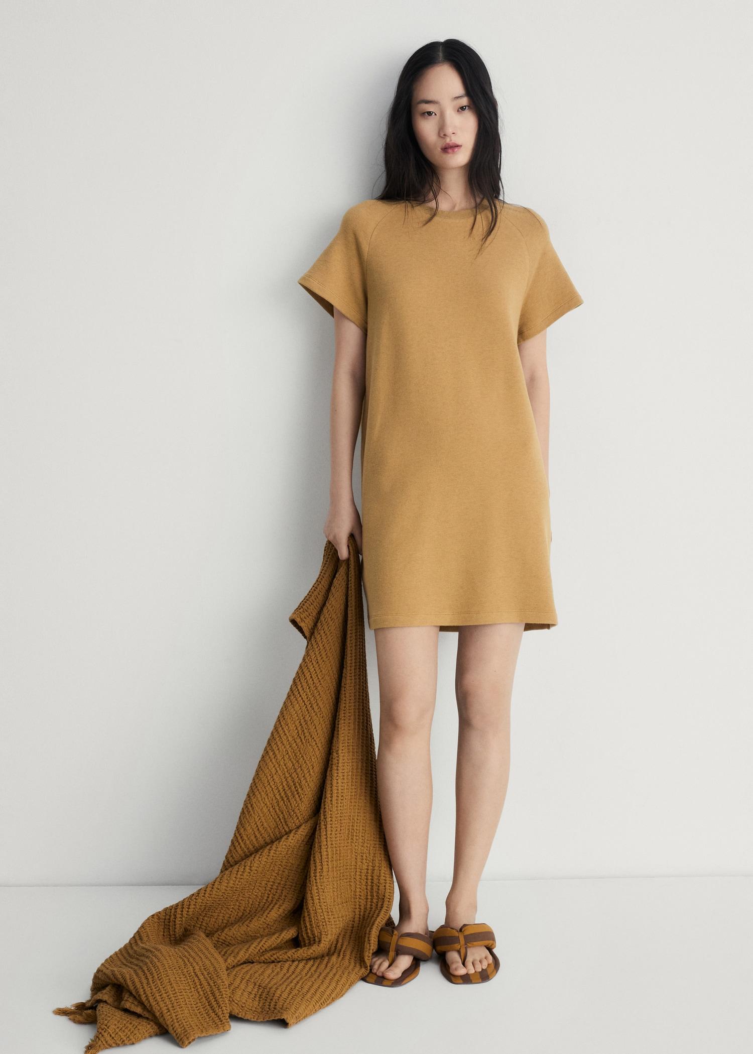 Heather fleece cotton nightgown - Women | MANGO USA Product Image