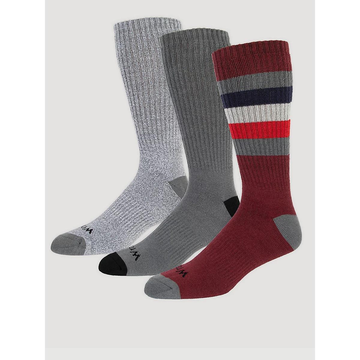 Men's Midweight Crew Socks (3-Pack) in Burgundy/Charcoal Product Image