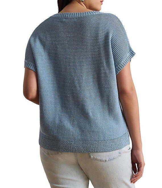 Lauren Ralph Lauren Plus Size Linen-Blend Ribbed V-Neck Short Dolman Sleeve Sweater Product Image