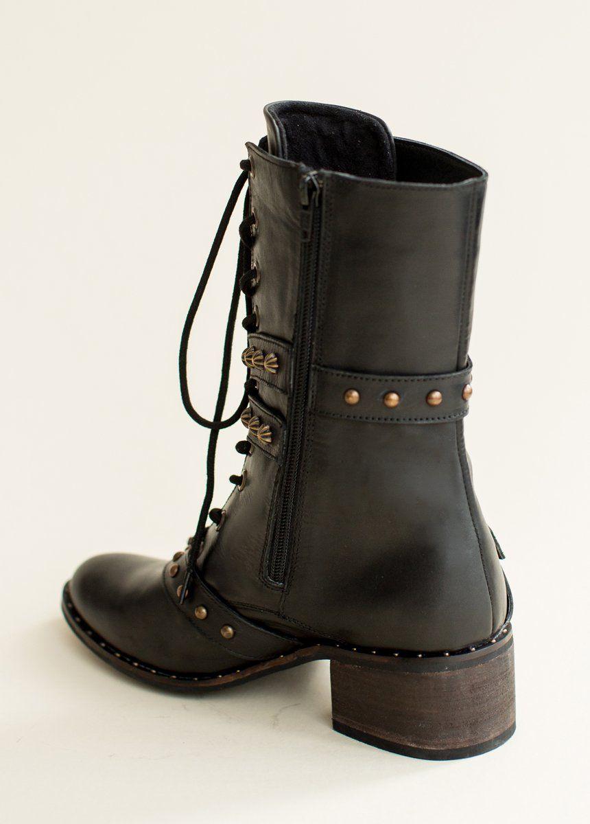 Rowan Leather Combat Boot in Distressed Black Female Product Image