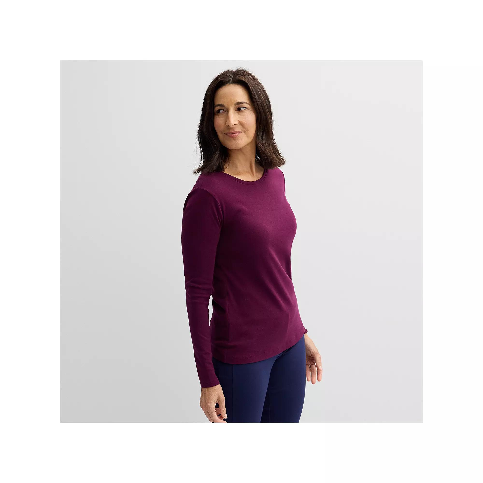 Women's Croft & Barrow® Essential Long-Sleeve Crewneck Tee, Size: XS, Flynn Blue Product Image