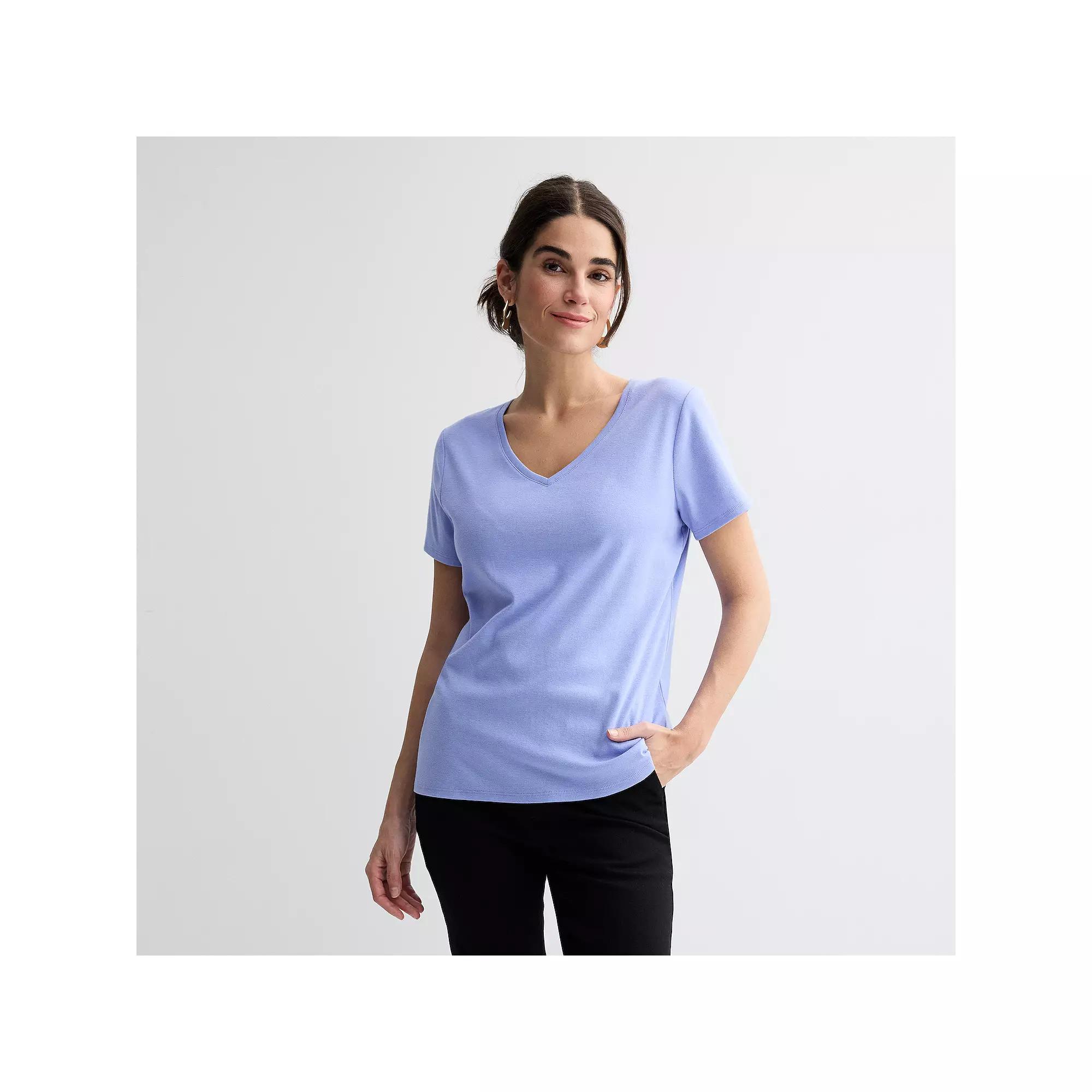 Petite Croft & Barrow® Essential V-Neck Tee, Women's, Size: Medium Petite, Palmer Peri Product Image