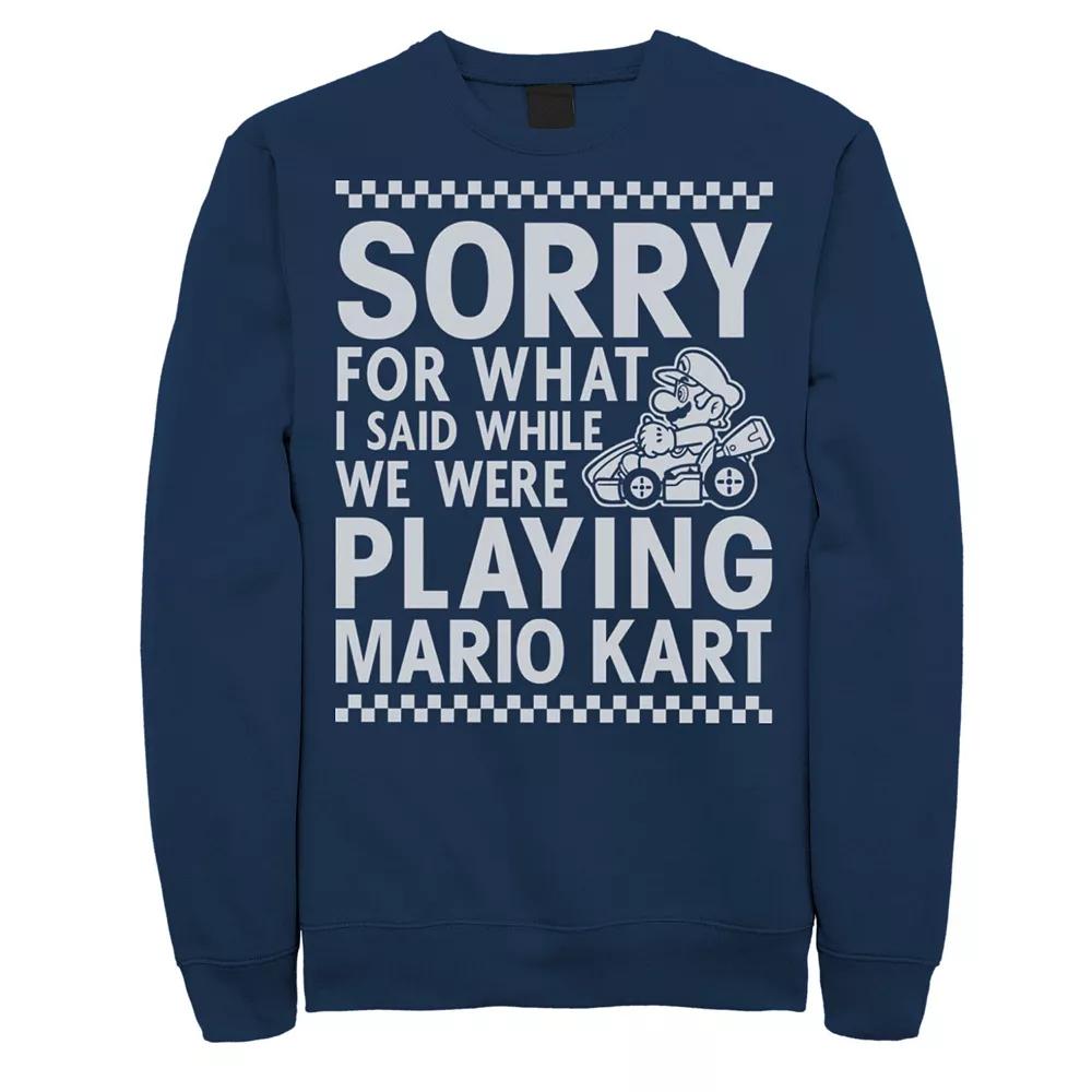 Men's Nintendo Mario Kart Checkered Sorry Sweatshirt, Size: XXL, Blue Product Image