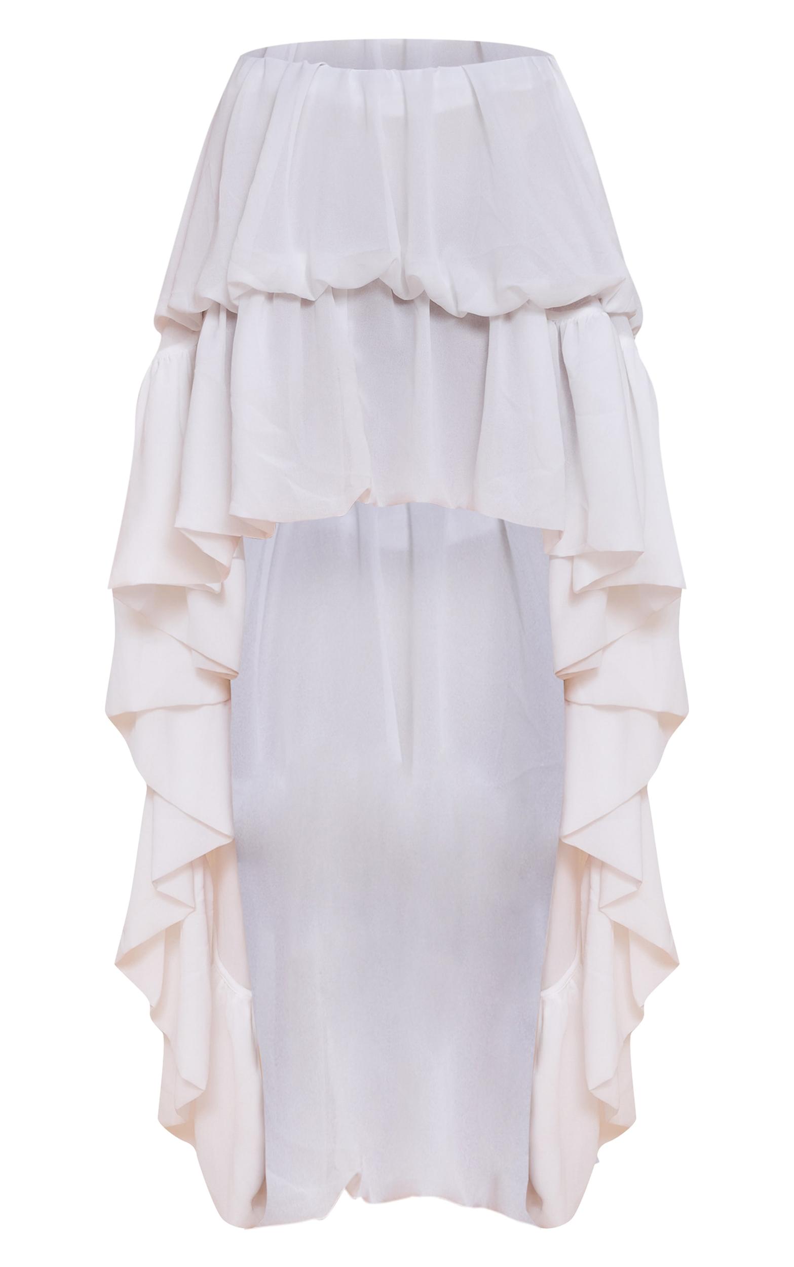 White Chiffon Tiered Puffball Waterfall Style Maxi Skirt Product Image