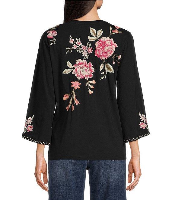 JOHNNY WAS Vienna Floral Embroidery Motif Long Kimono Sleeve Tee Product Image