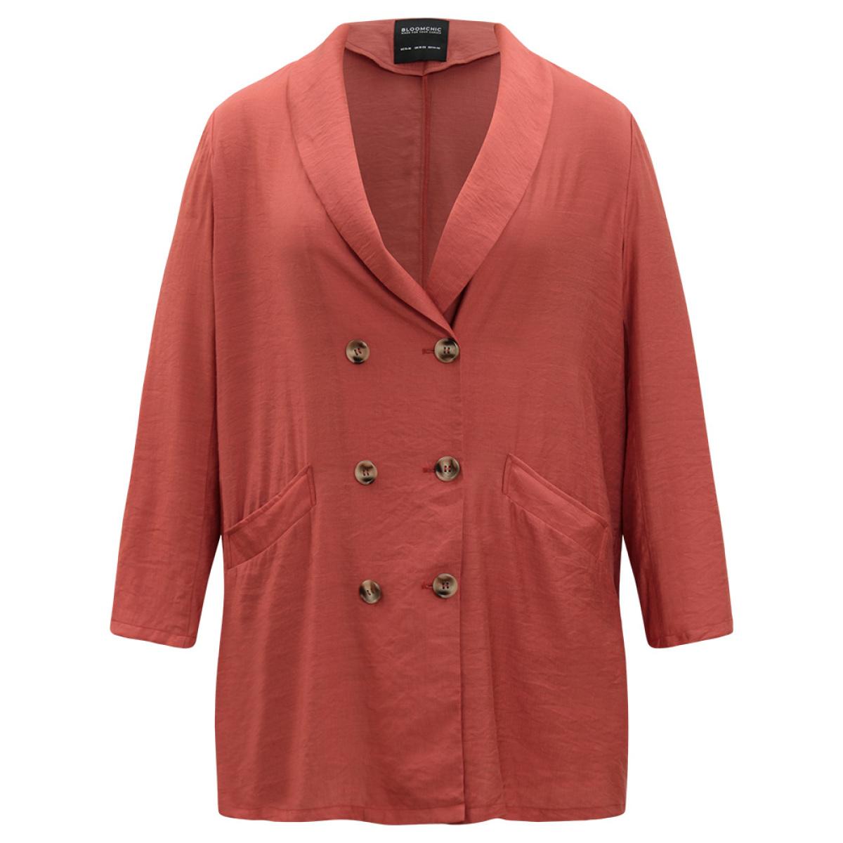 Plus Size Halloween Supersoft Essentials Lapel Collar Pocket Button Through Blazer OrangeRed Women Dailywear Plain Plain Sleeve Long Sleeve Suit Collar 12/L Pocket Casual Blazers BloomChic Product Image