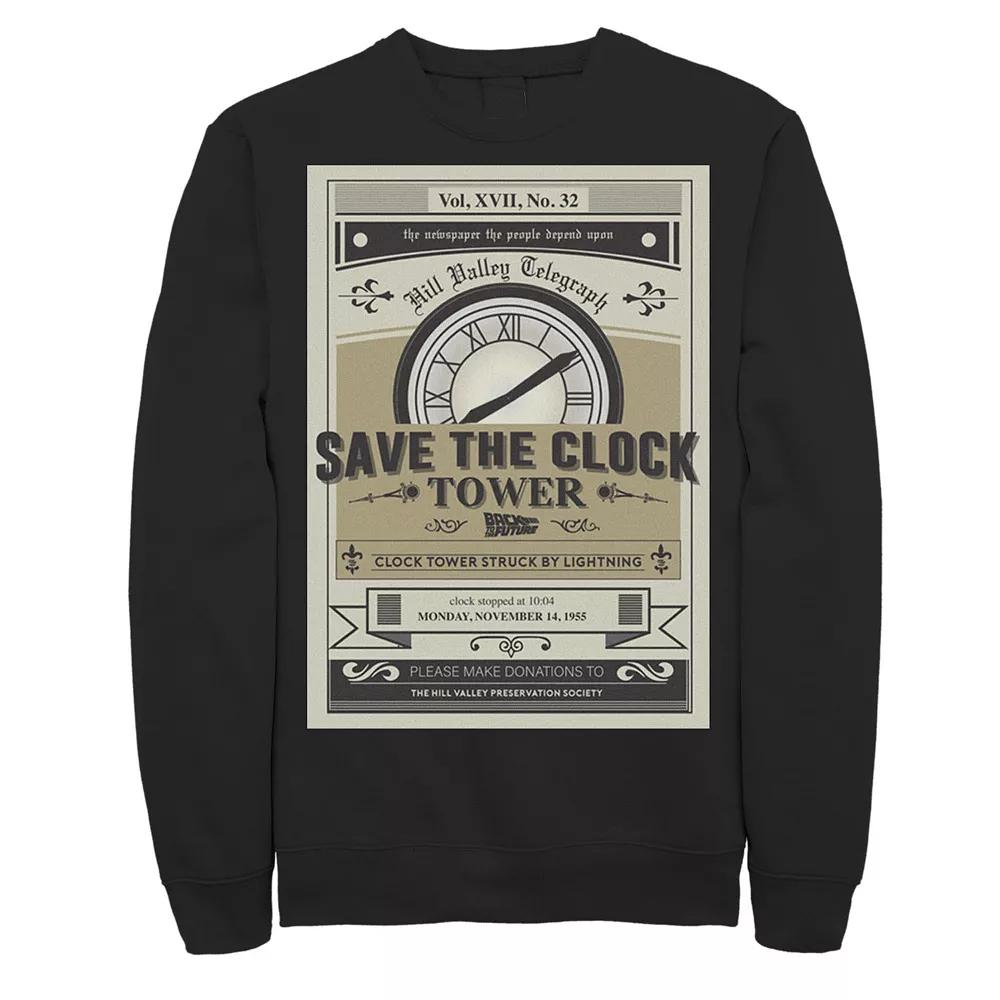 Men's Back to the Future Clock Tower Poster Sweatshirt, Size: Large, Black Product Image