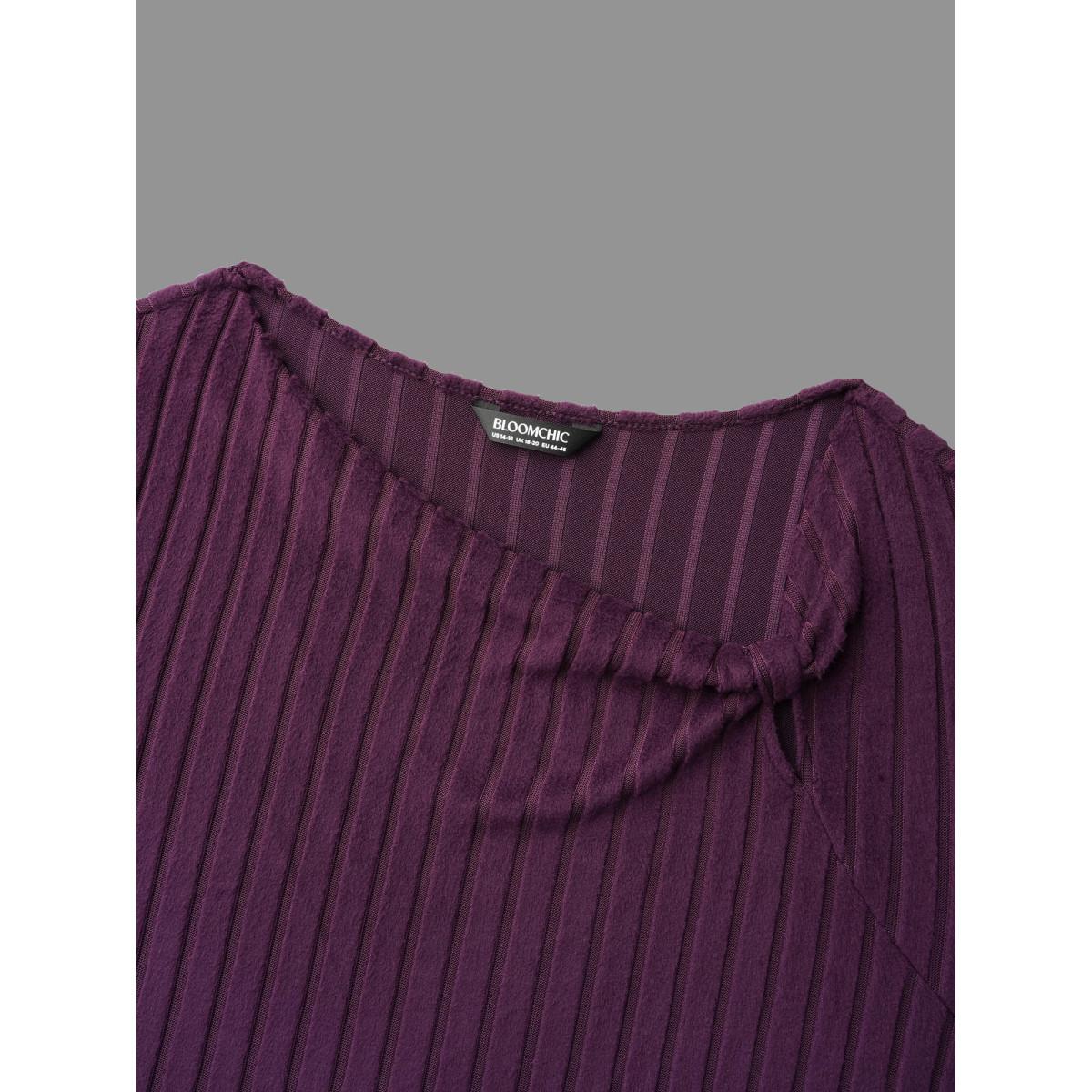 Plus Size Textured Twisted Asymmetric Neck T-Shirt Eggplant Women Elegant Twist Asymmetrical Neck Everyday T-shirts BloomChic 28/5X Product Image