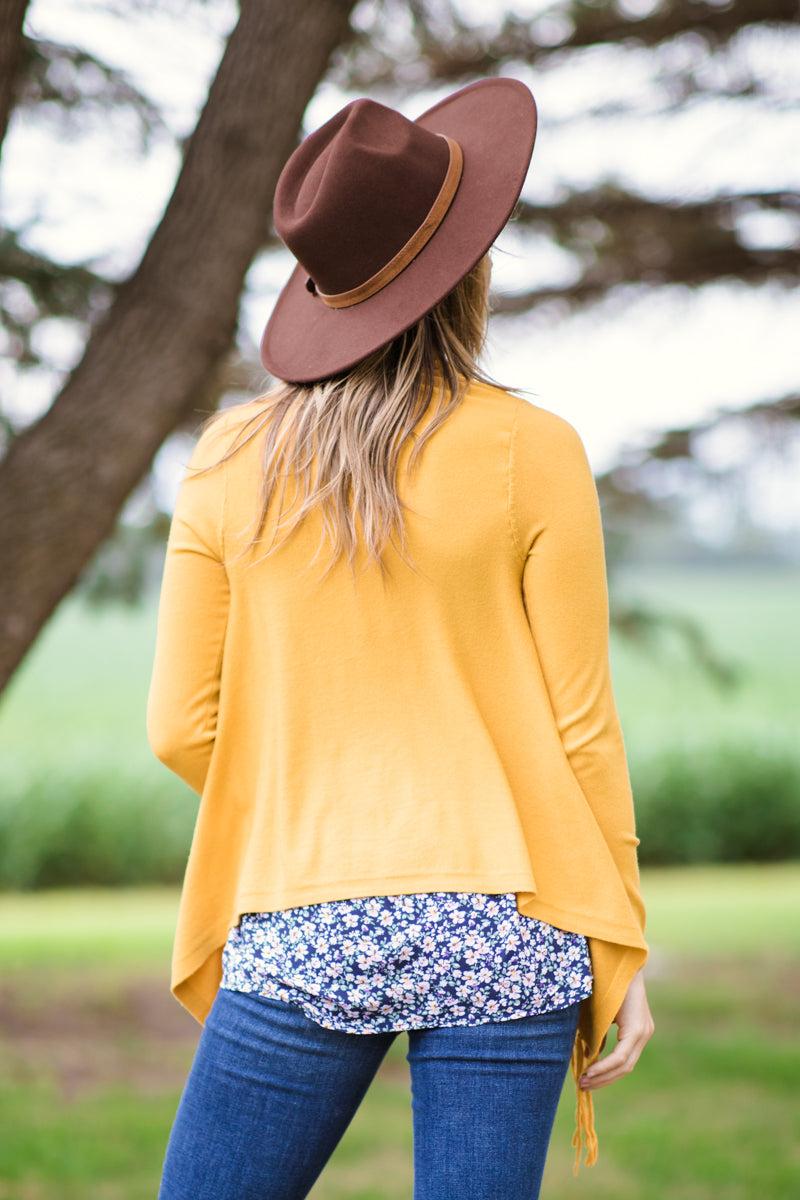 Mustard Fringe Trim Cardigan Product Image