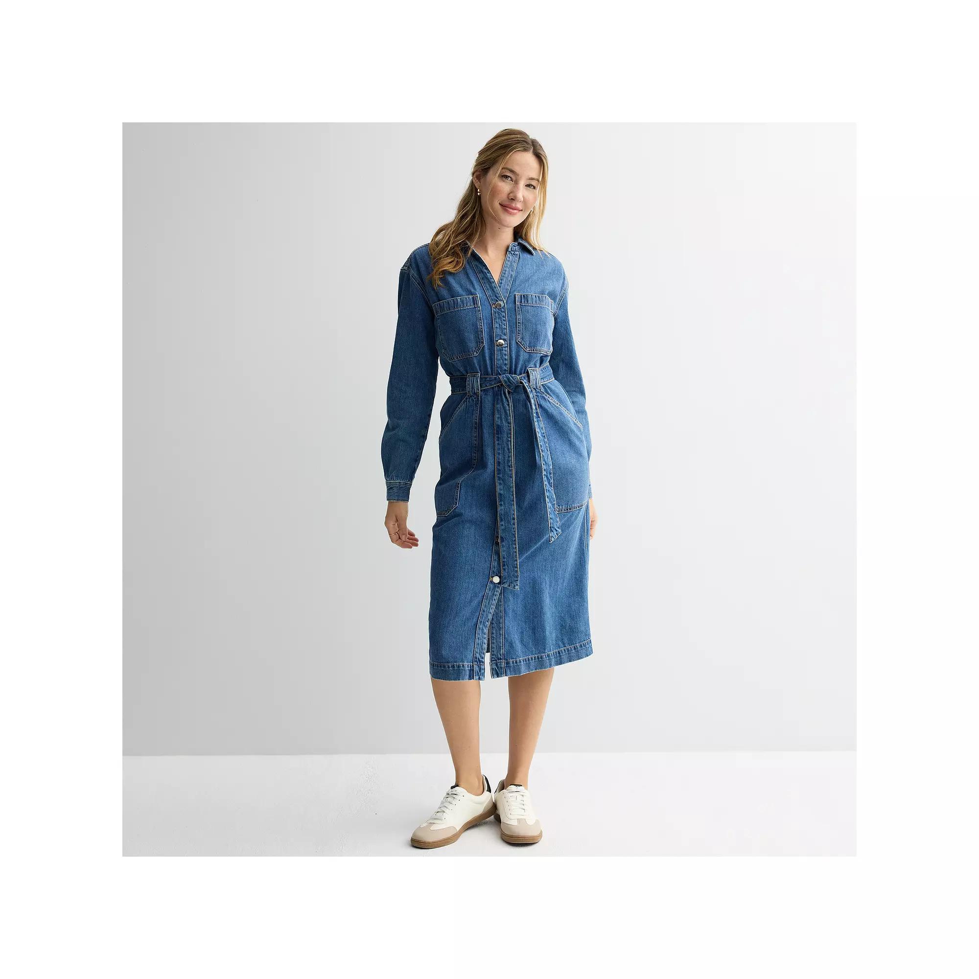 Women's Sonoma Goods For Life® Denim Button-Front Midi Shirtdress, Size: Large, Medium Blue Product Image