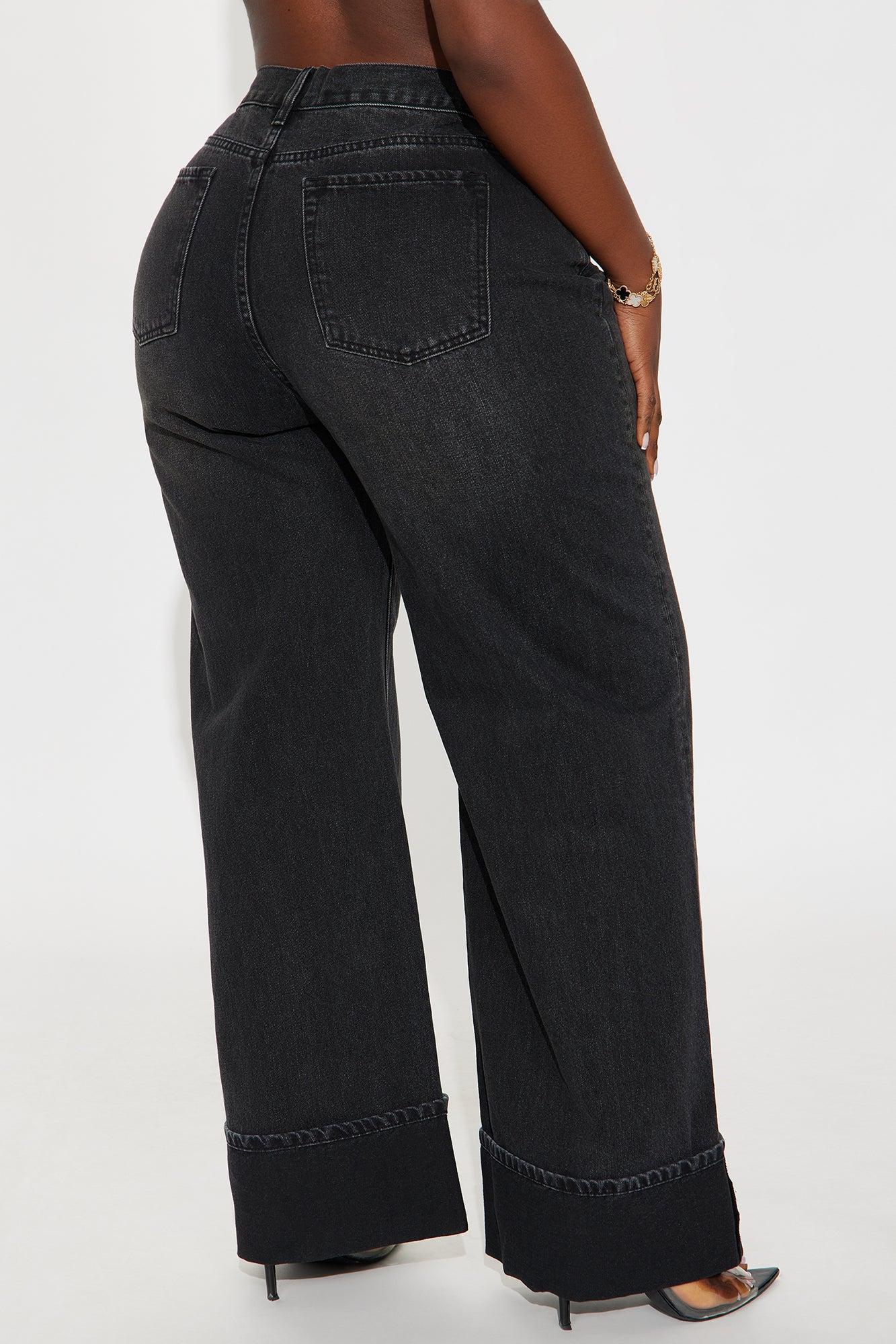 Unpredictable Cuffed Wide Leg Jeans - Black Wash Female Product Image