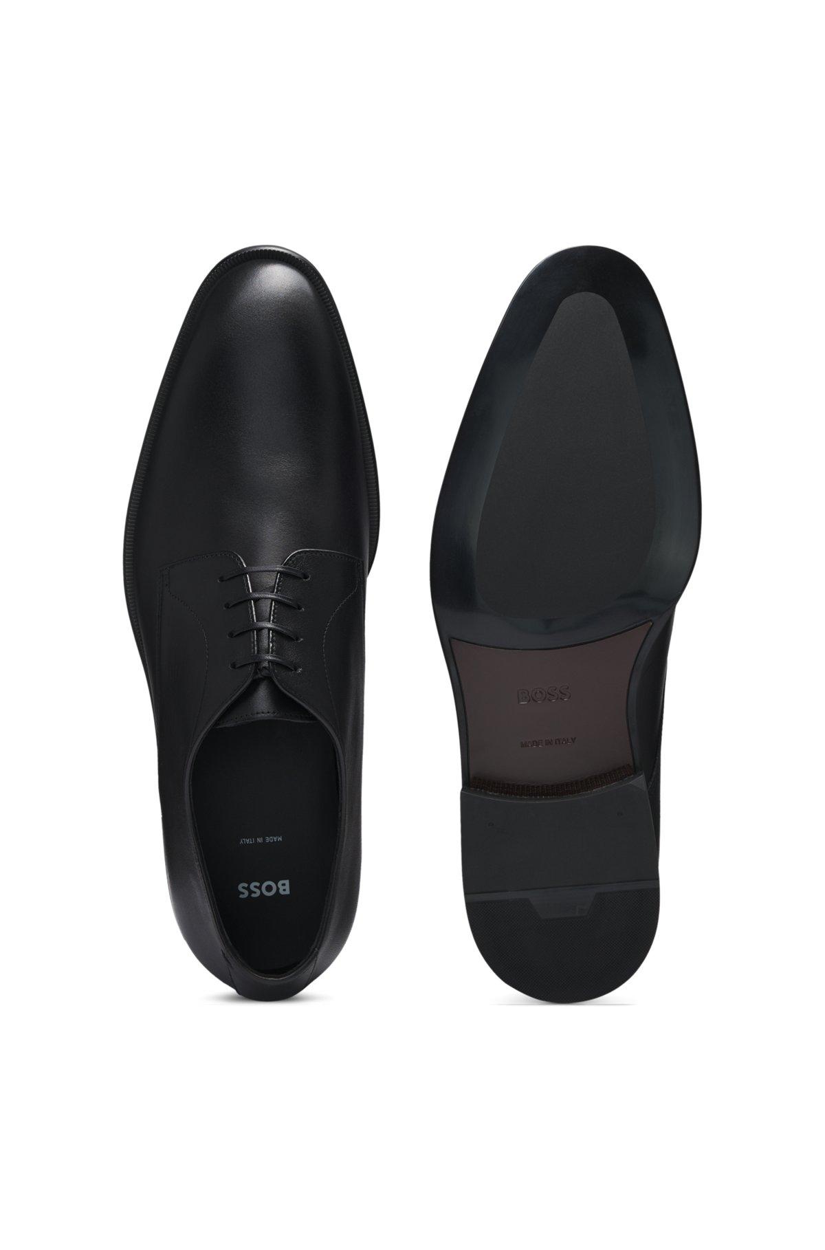 BOSS - Italian-made Derby shoes in leather with ornamental stitching - Black Product Image