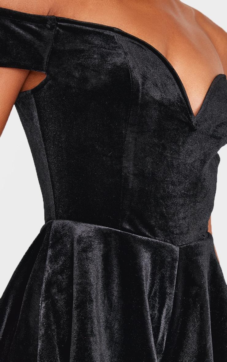 Black Velvet Bardot Sweetheart Neckline Floaty Romper Product Image
