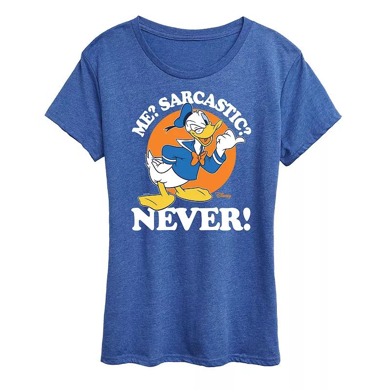 Disneys Donald Duck Womens Me Sarcastic Never Graphic Tee Grey Gray Product Image