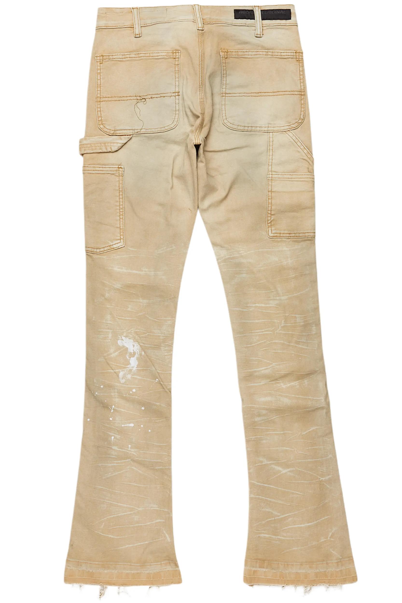 Zoticus Beige Stacked Flare Jean Male Product Image